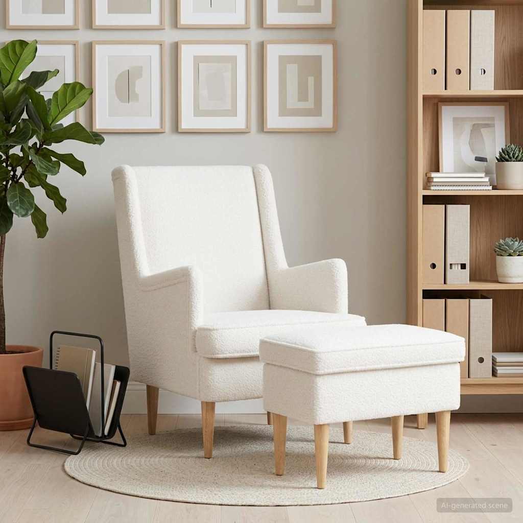 Fotelja s footstoolom 2 kom. Krem Bouclé 79 x 79 x 87,5 cm
