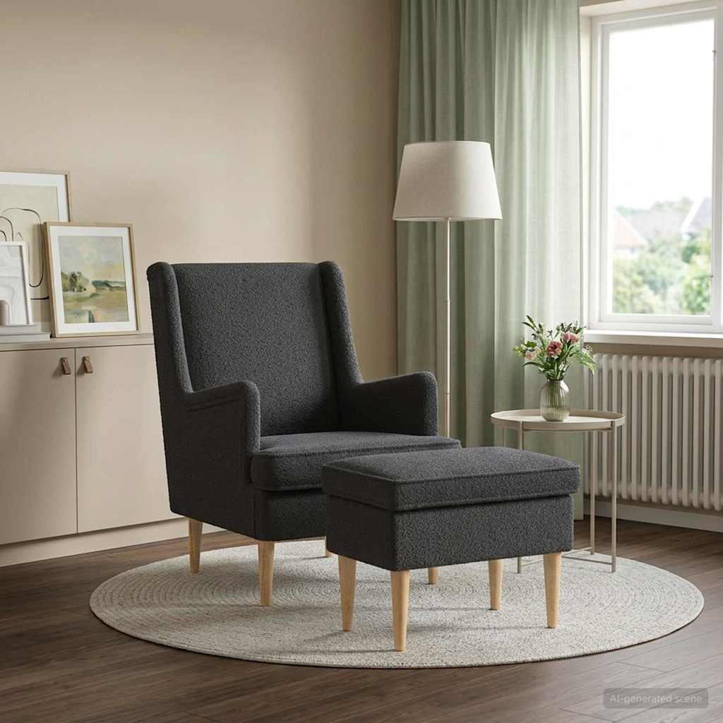 Fotelja s footstoolom 2 kom. Tamnosiva Bouclé