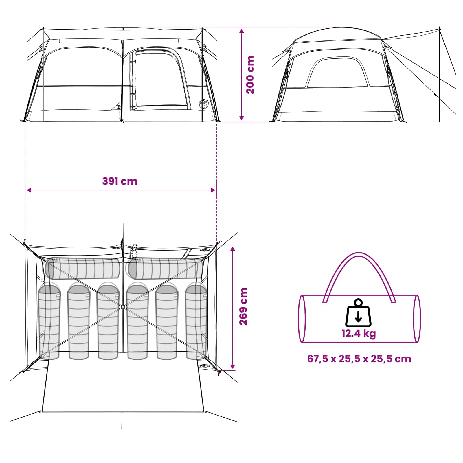 Obiteljski šator Maslinasto zelena 380 x 260 x 190 cm Poliester
