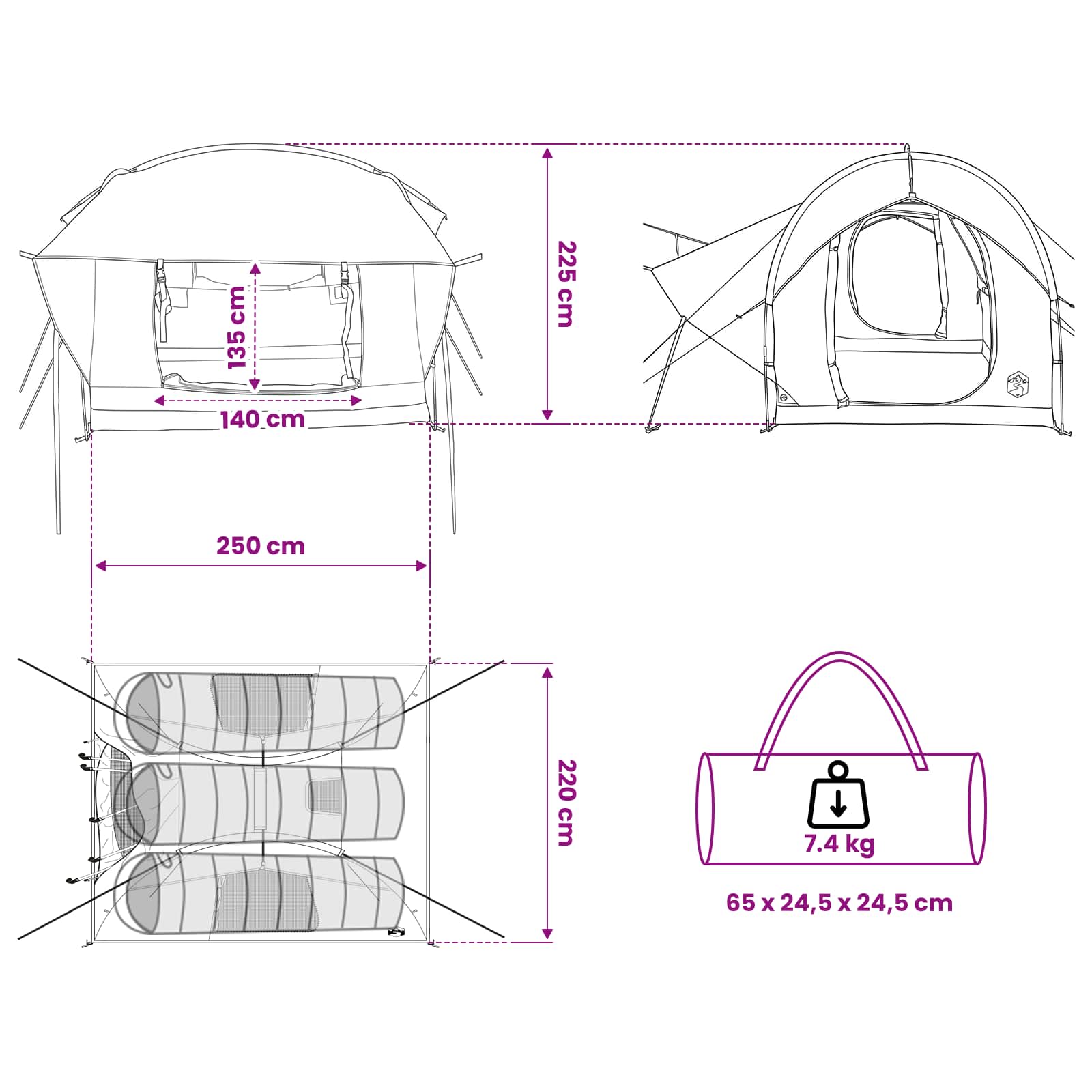 Šator za auto s krovom Siva i narančasta 239 x 210 x 210 cm