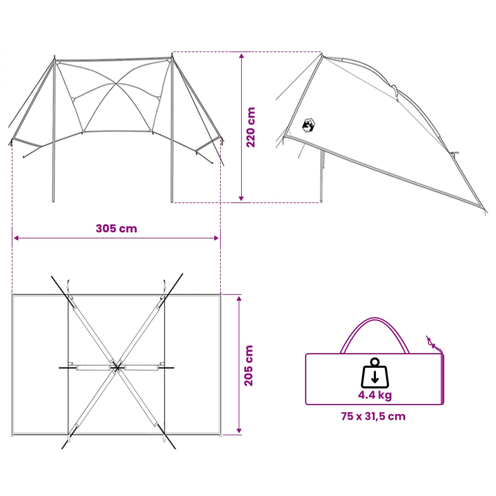 Šator za auto Plava 308 x 215 x 220 cm Poliester i čelik