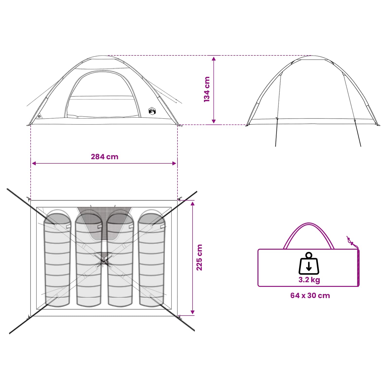 Kamping šator s krovom Siva i narančasta 275 x 215 x 125 cm