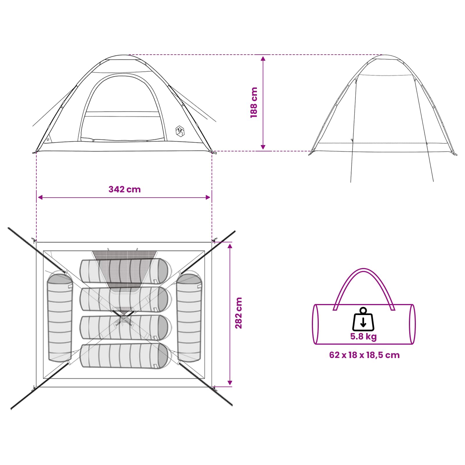 Kamping šator s krovom Maslinasto zelena 335 x 275 x 180 cm
