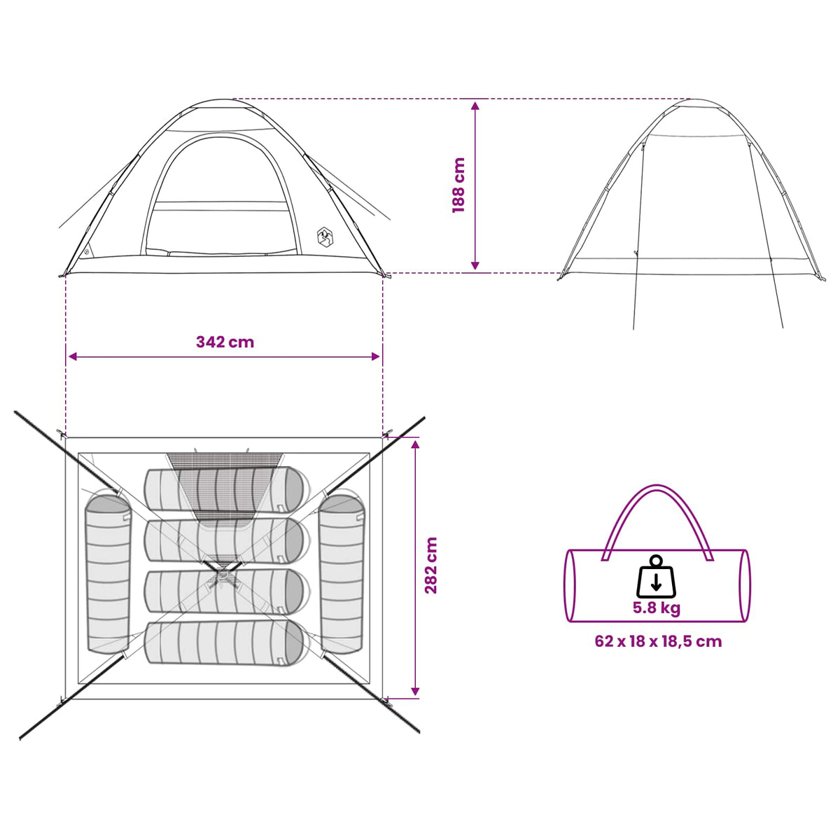 Kamping šator s krovom Bijeli Blackout 335 x 275 x 180 cm
