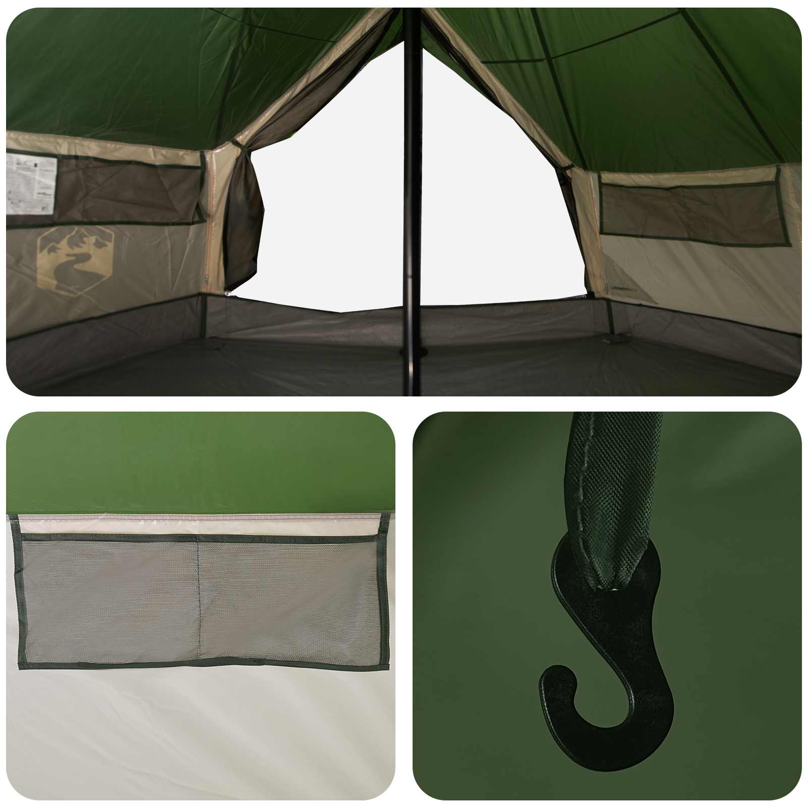 Tipi šator s krovom Zelena 700 x 700 x 395 cm Poliester i čelik