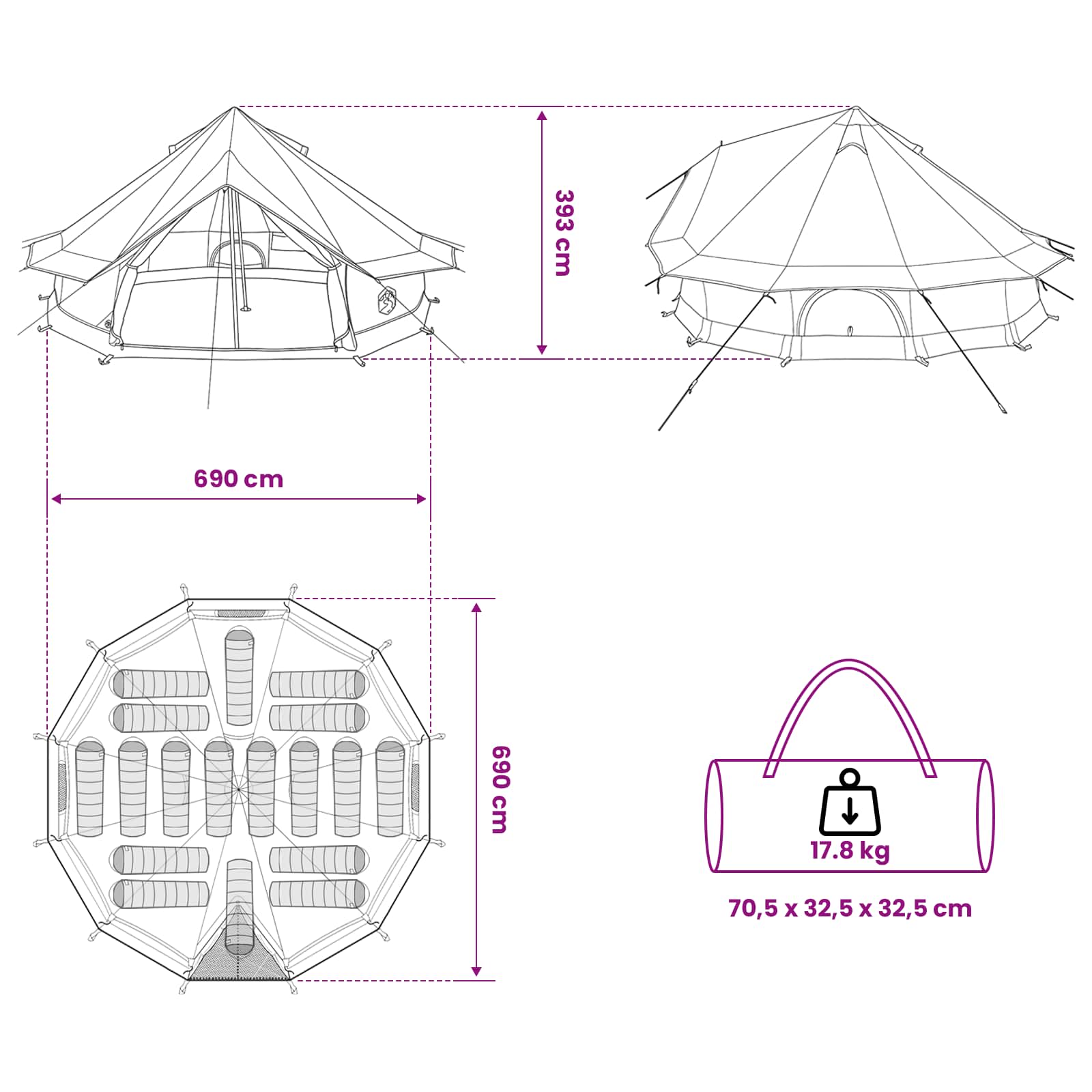 Tipi šator s krovom Siva i narančasta 700 x 700 x 395 cm