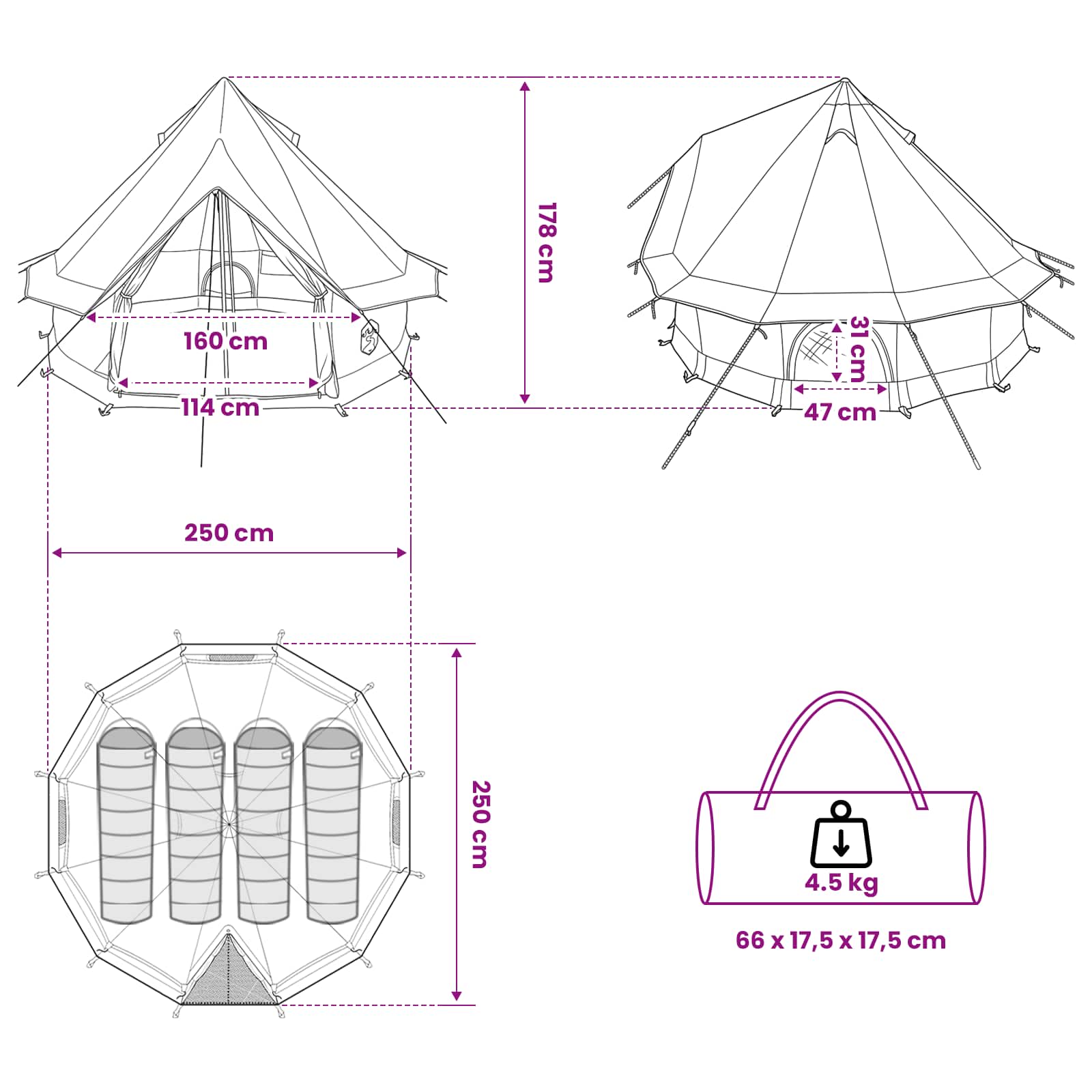 Tipi šator s krovom Zelena 250 x 250 cm Poliester i čelik