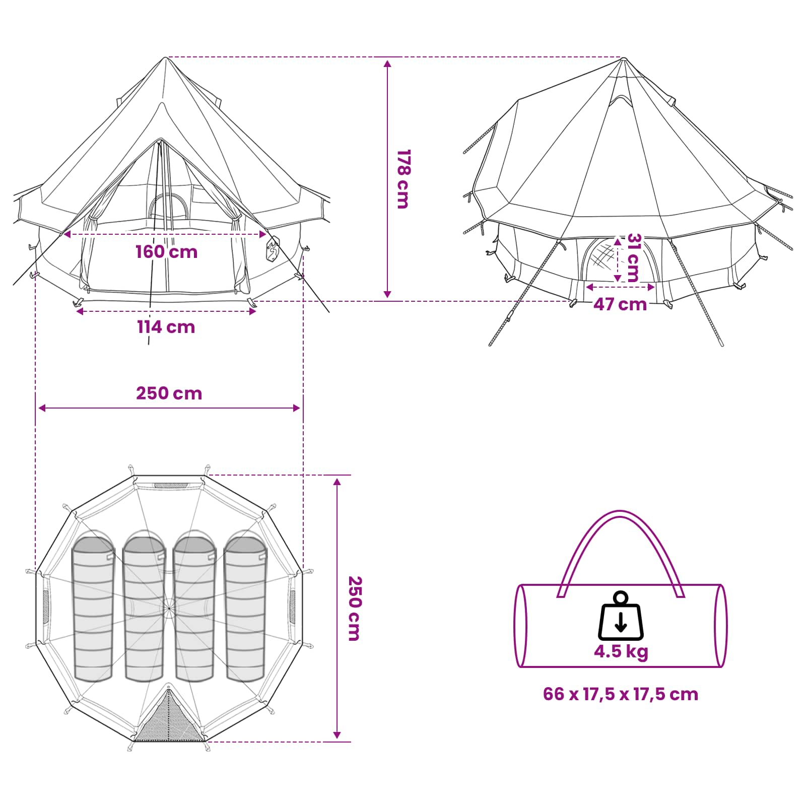 Tipi šator Maslinasto zelena 250 x 250 cm Poliester i čelik