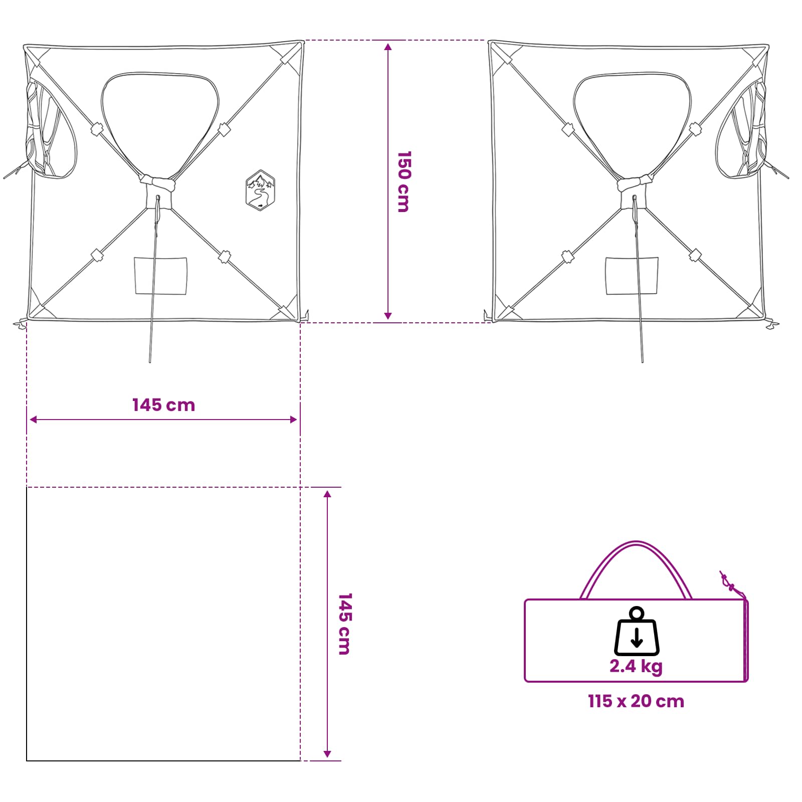 Lovni šator s krovom Maslinasto zelena 145 x 145 x 150 cm