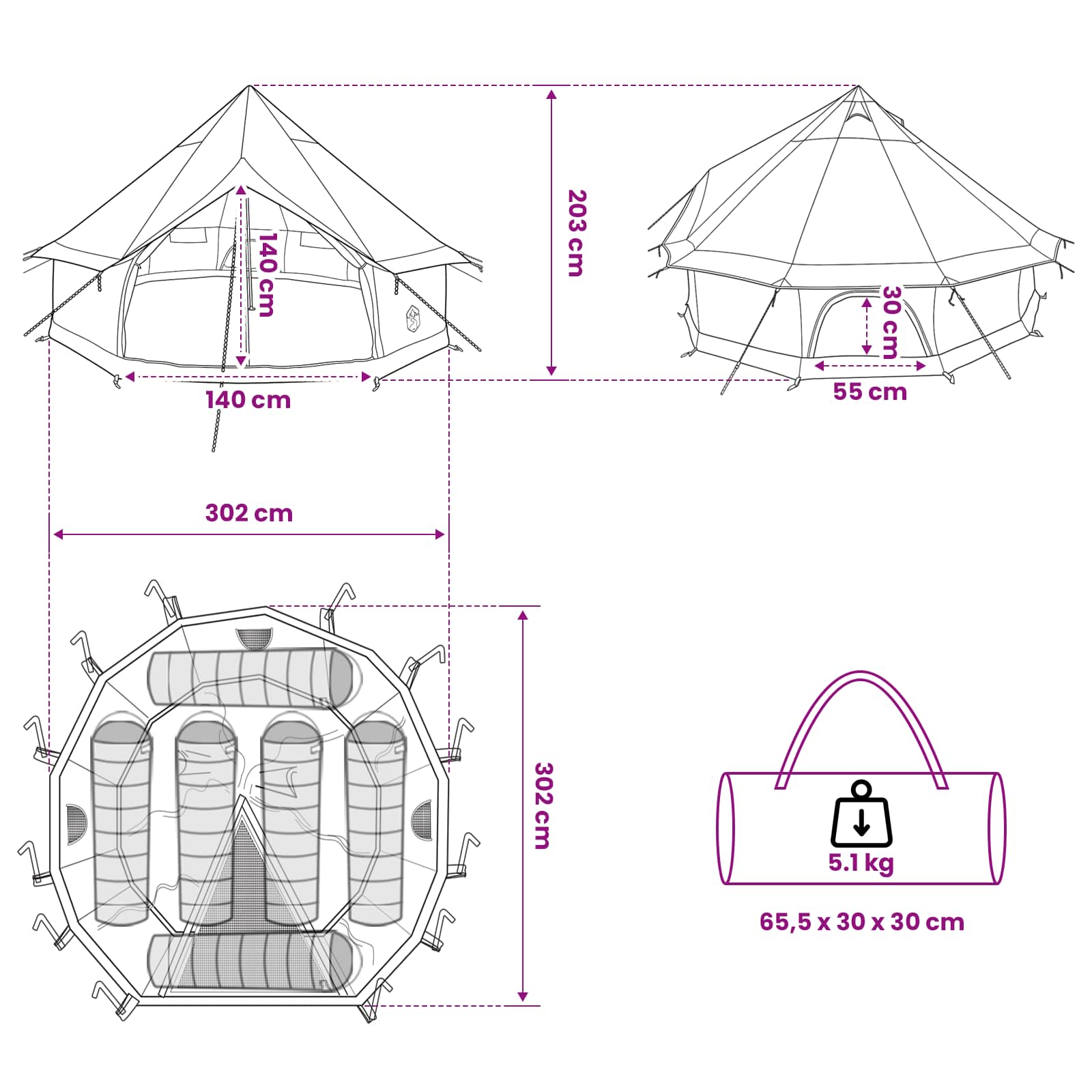 Tipi šator Smeđa siva 300 x 300 x 200 cm Poliester i čelik