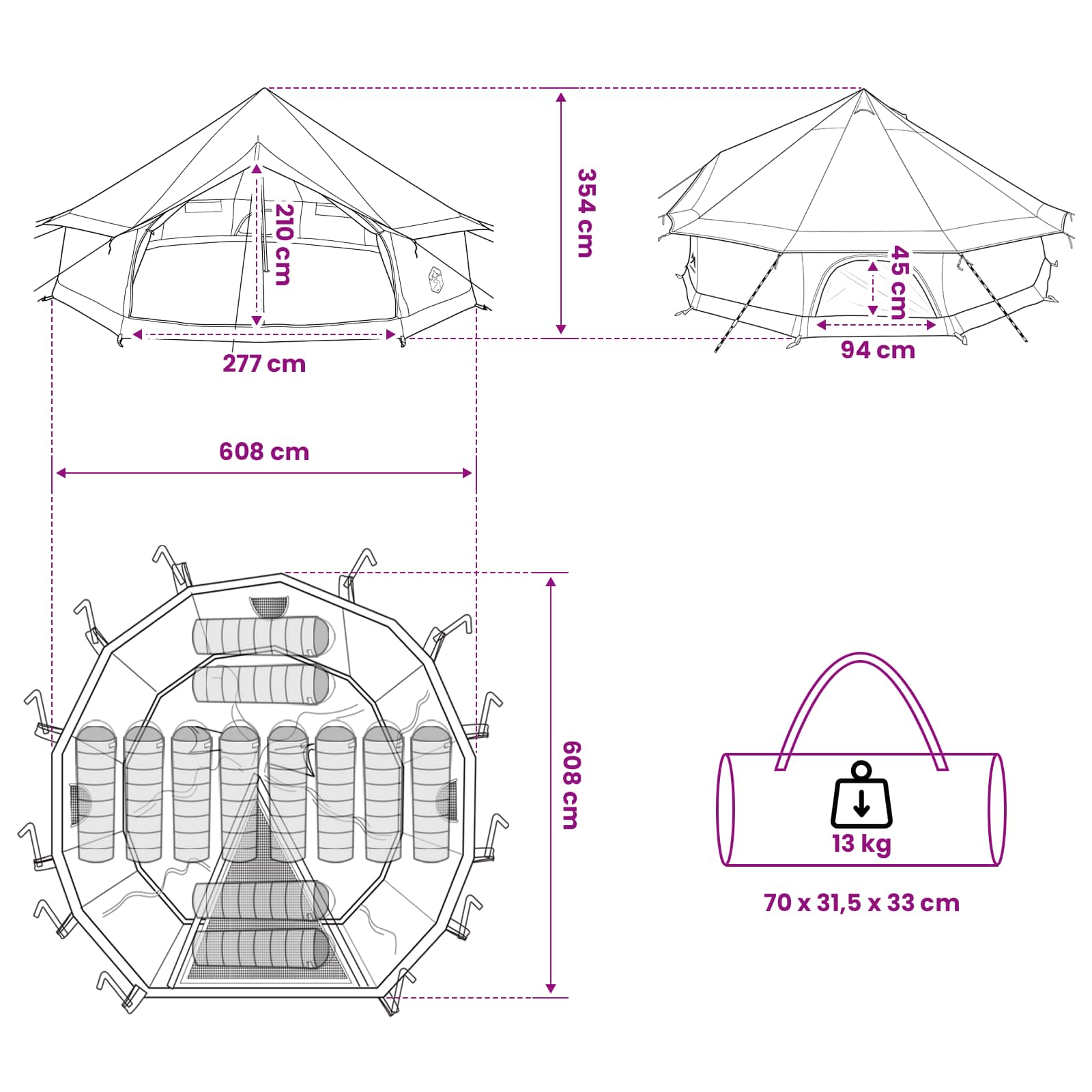 Tipi šator Smeđa siva 600 x 600 x 350 cm Poliester i čelik