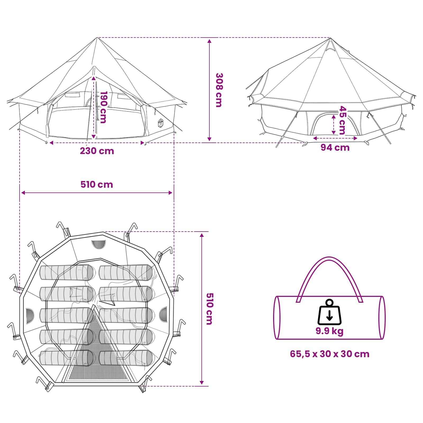 Tipi šator s krovom Maslinastozelena 500 x 500 x 300 cm