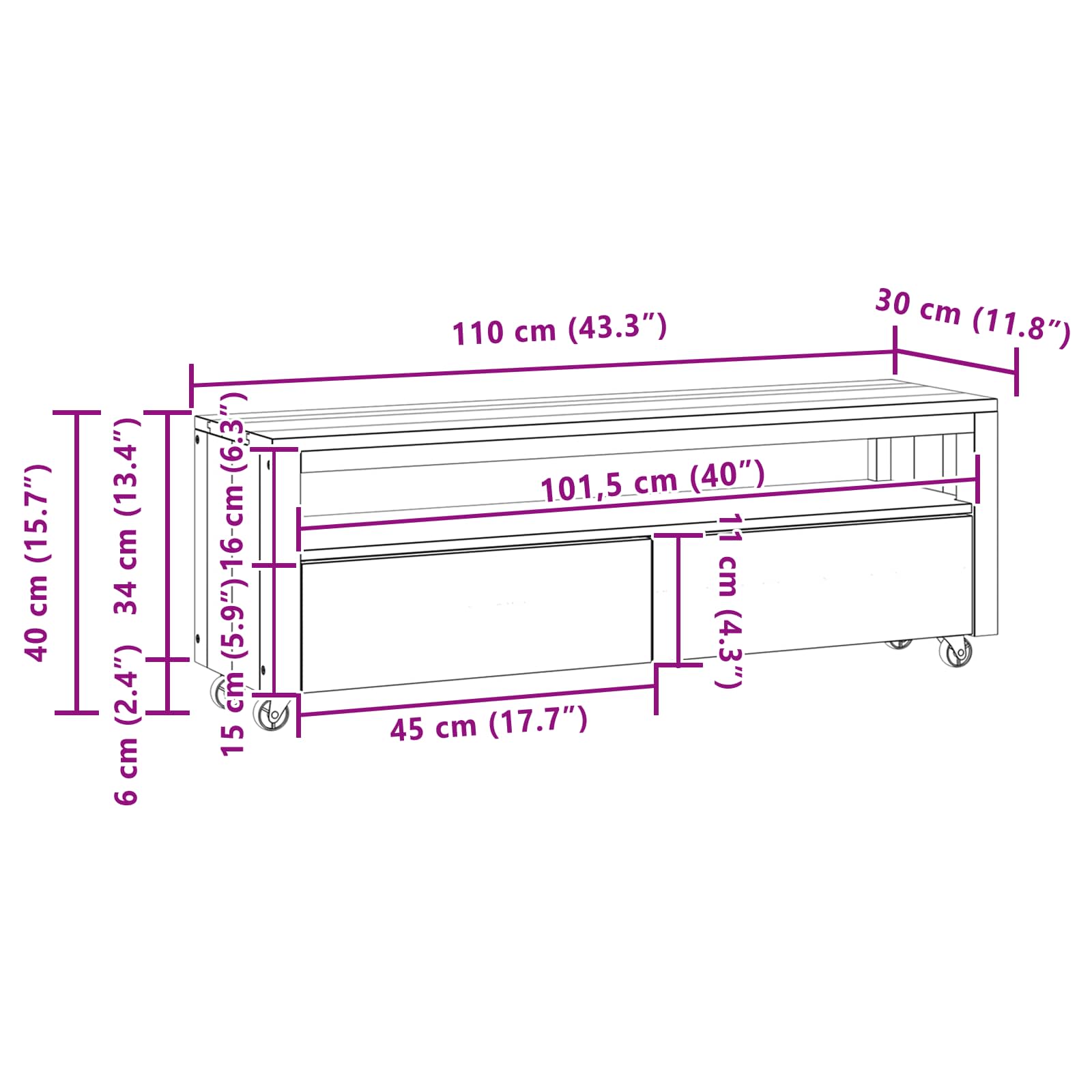 TV ormar 110 x 30 x 40 cm Prirodna Čvrsto teak drvo