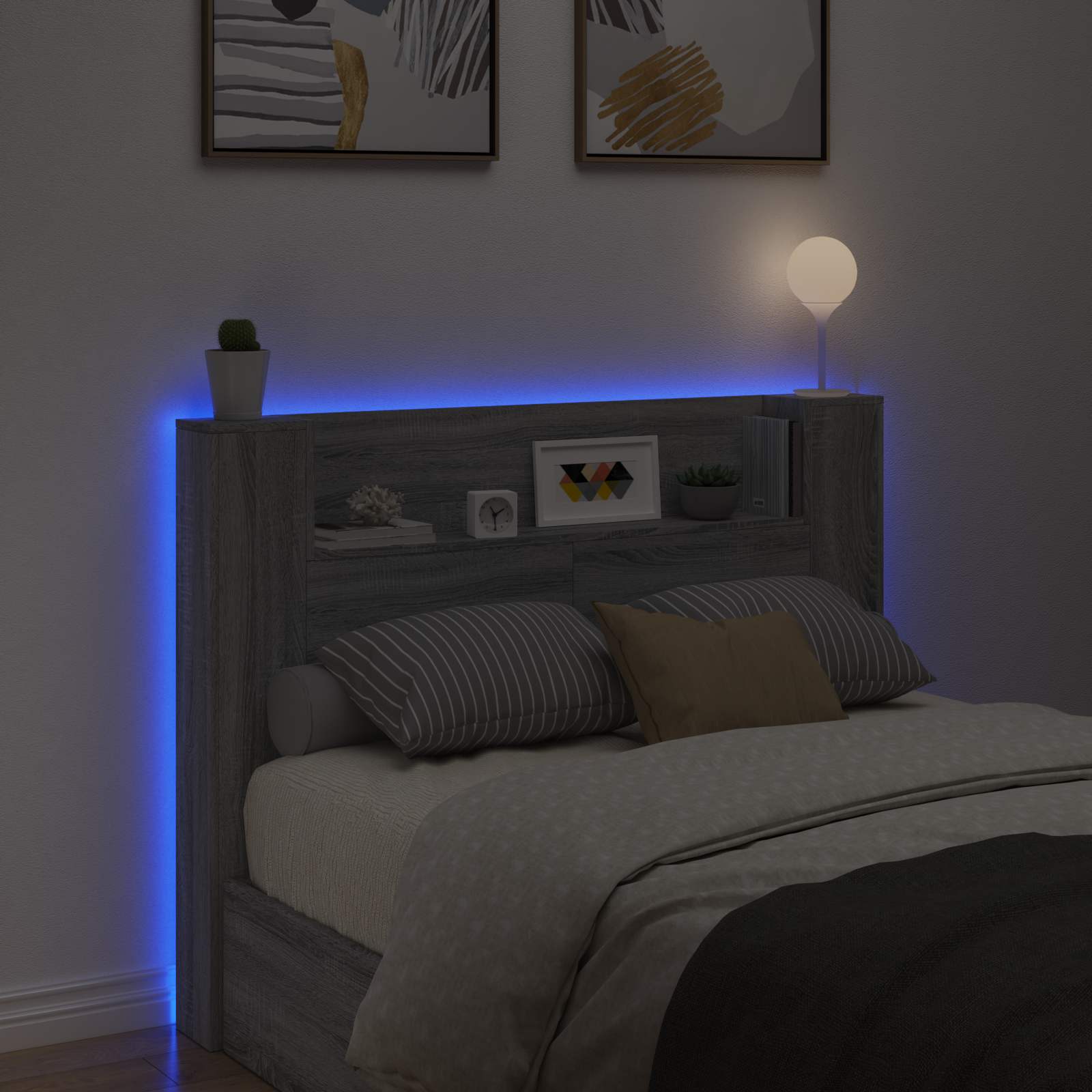Krevetna ploča s LED-om Zidne Sivi Sonoma 140 x 16,5 x 103,5 cm