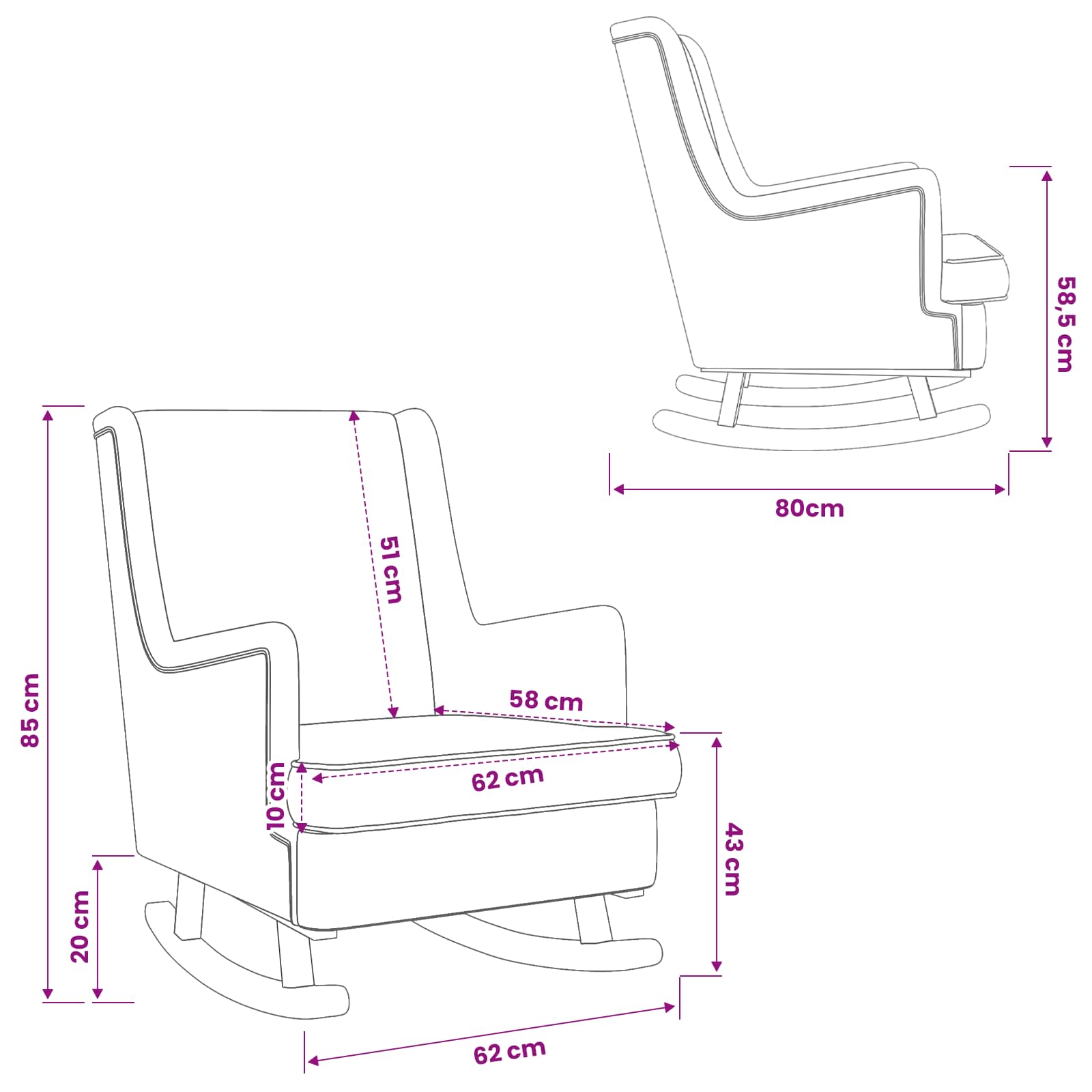 Ljuljačka Crna 62 x 80 x 85 cm Vuna