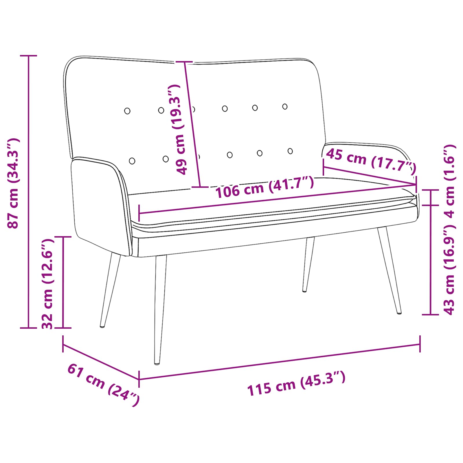 Sofa za dvije osobe Tamnozelena 115 x 61 x 87 cm Tkanina