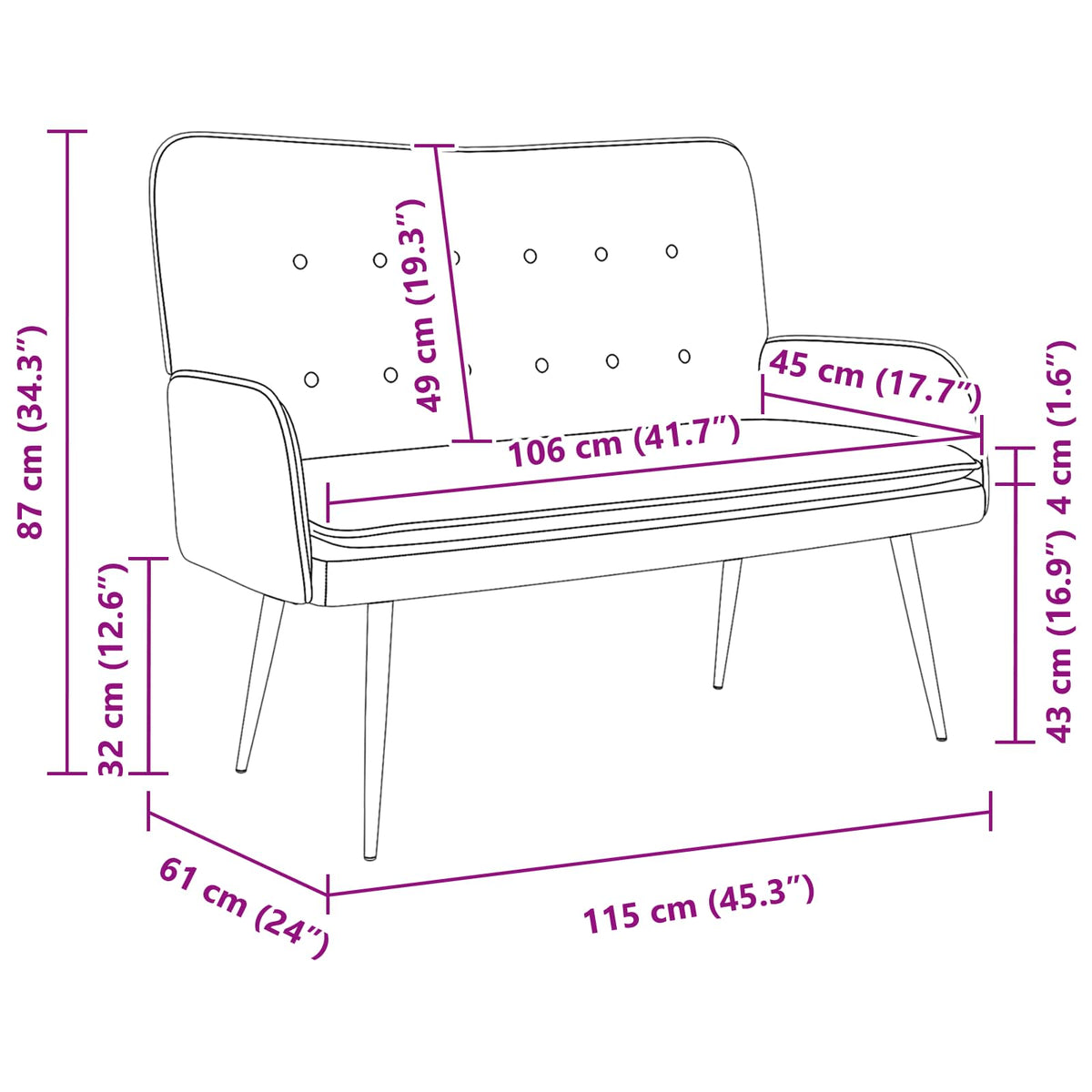 Sofa za dvije osobe Ružičasta 115 x 61 x 87 cm Tkanina