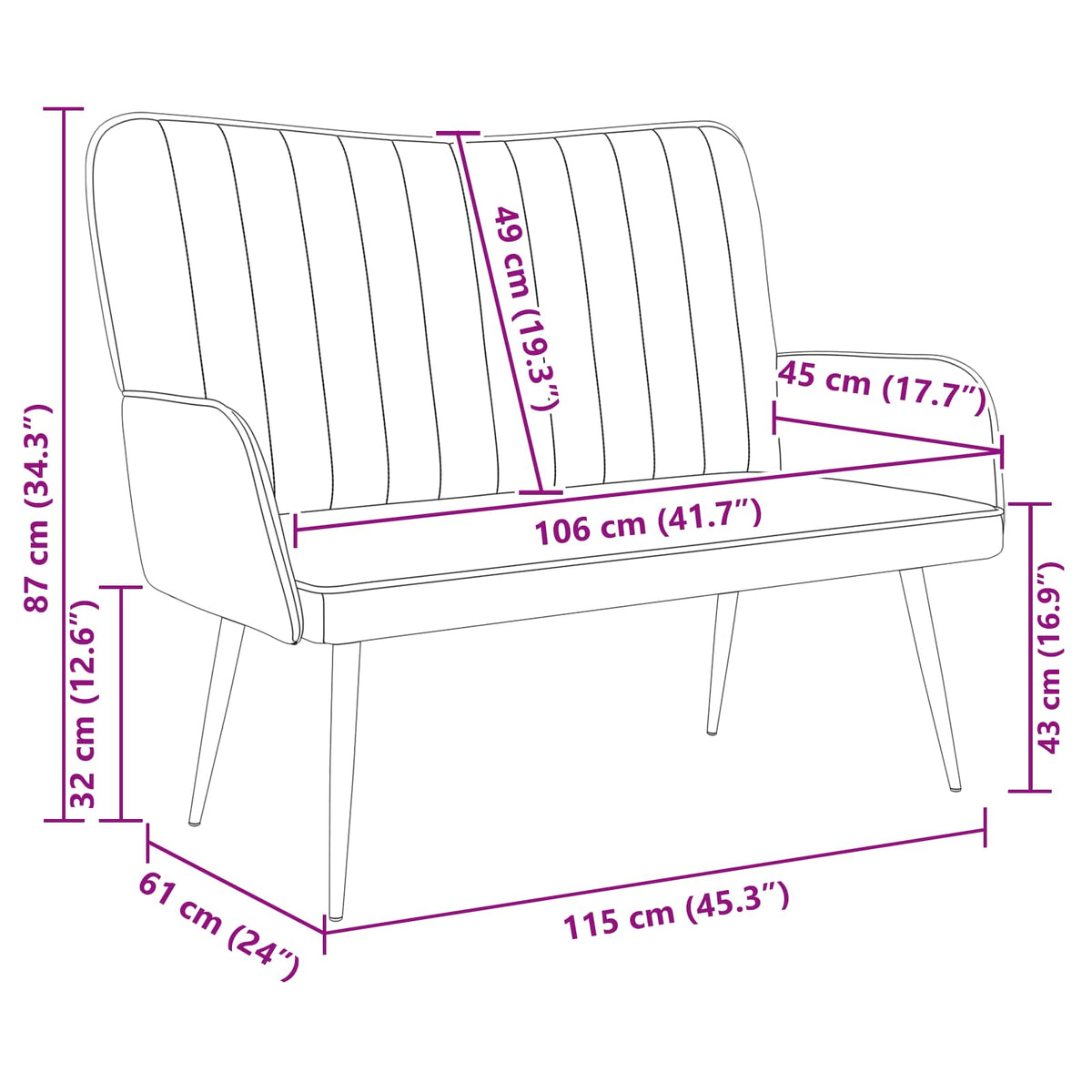 Sofa za dvije osobe Vinska crvena 115 x 61 x 87 cm Baršun