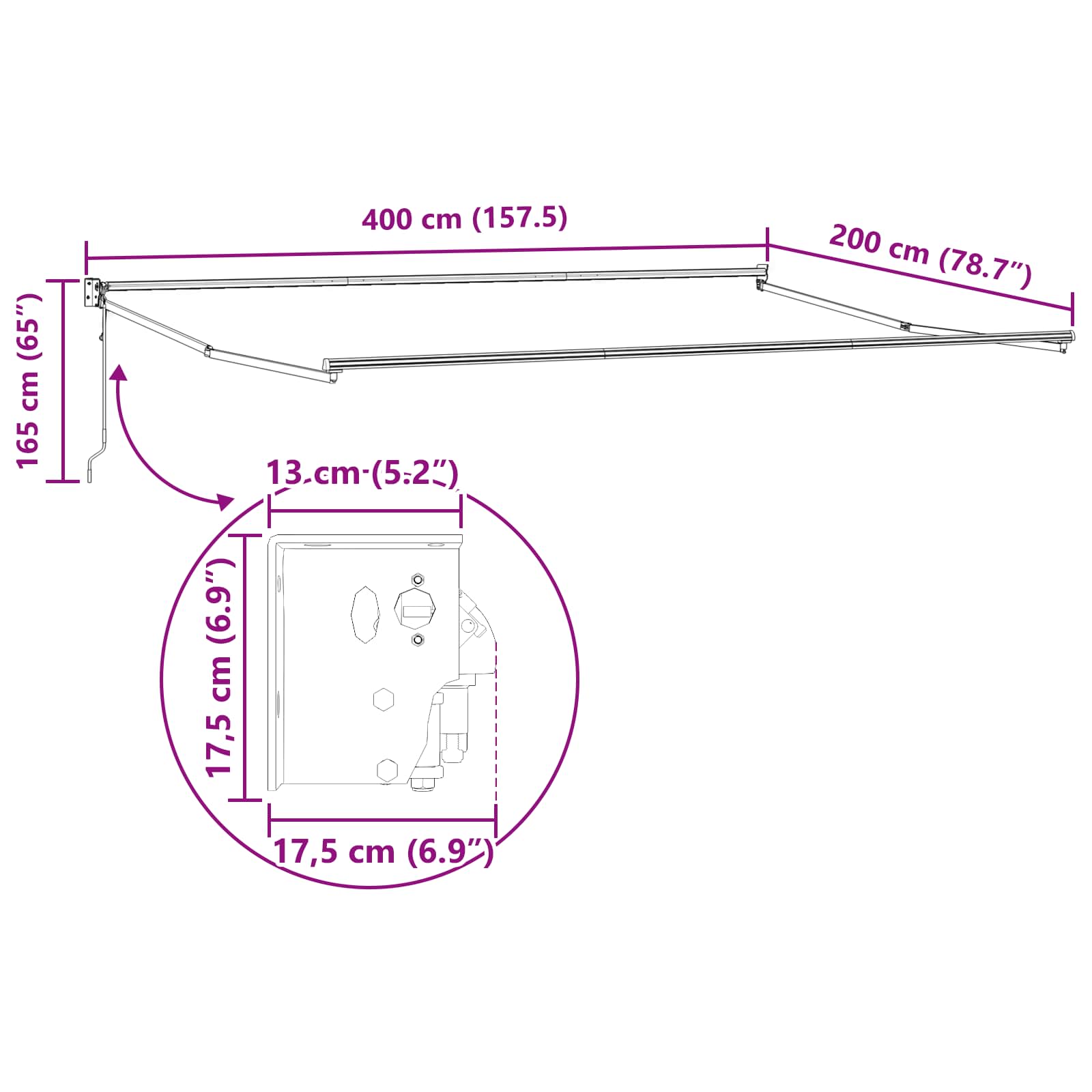Povlačivi tende Bež 4 x 2 m Poliester i metal