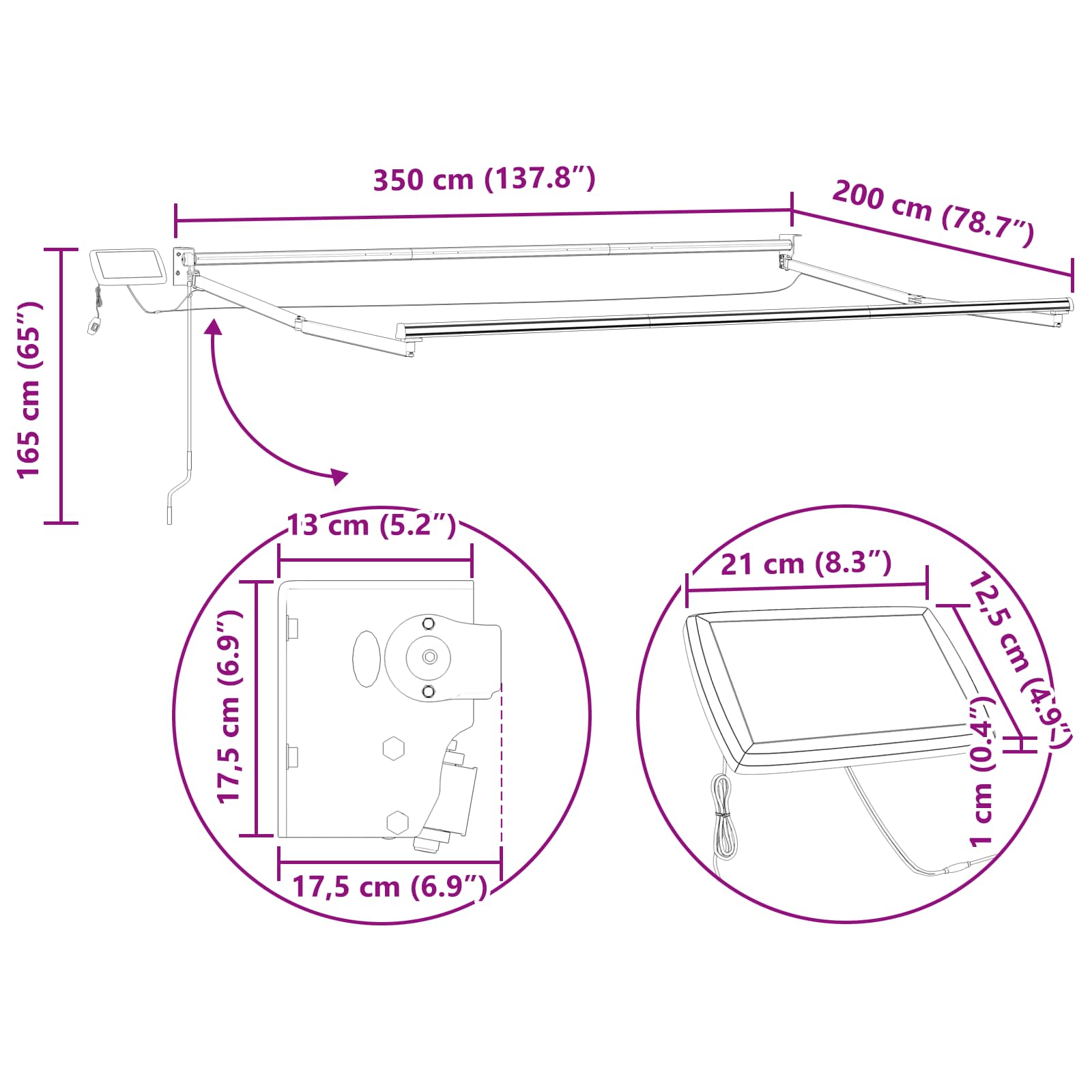 Ručna zlačivna tenda s LED diodama Šareni 3,5 x 2 m