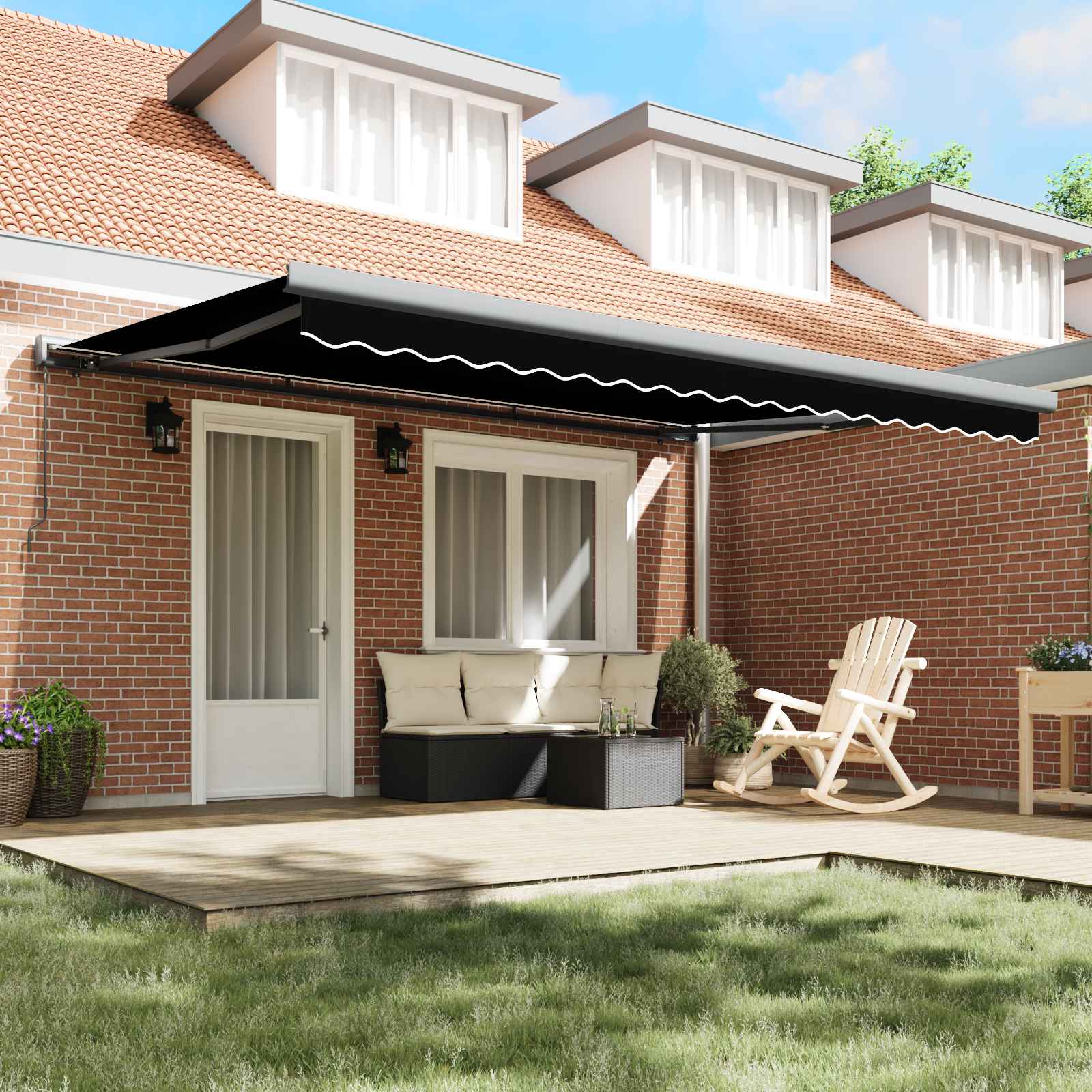 Skrovita tenda Crna 4 × 3 m Platno i Aluminij
