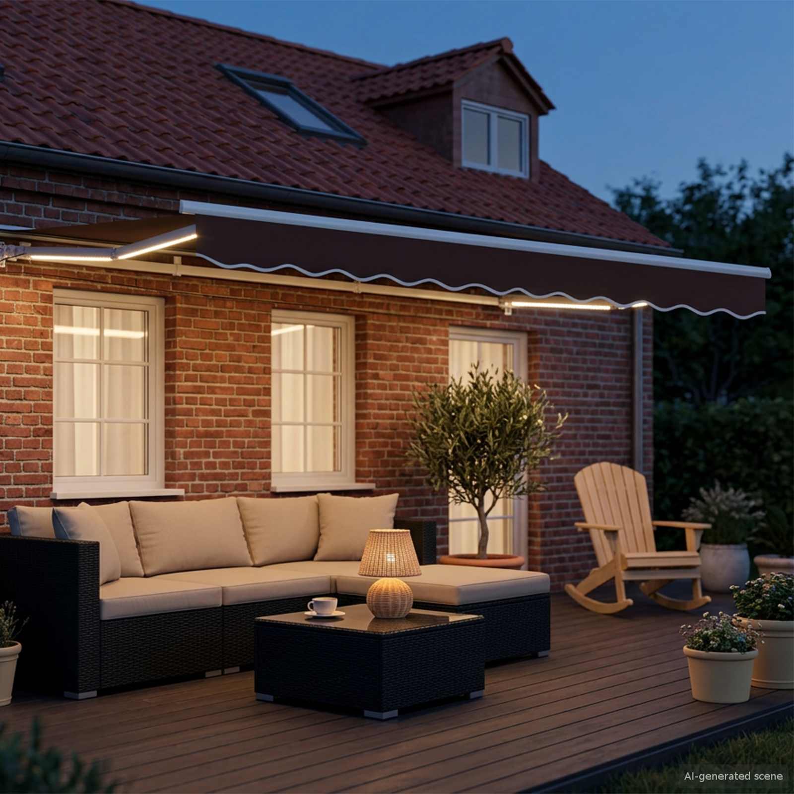 Ručni okvir tende s LED-ima Smeđa i bijela 3,5 x 2 m