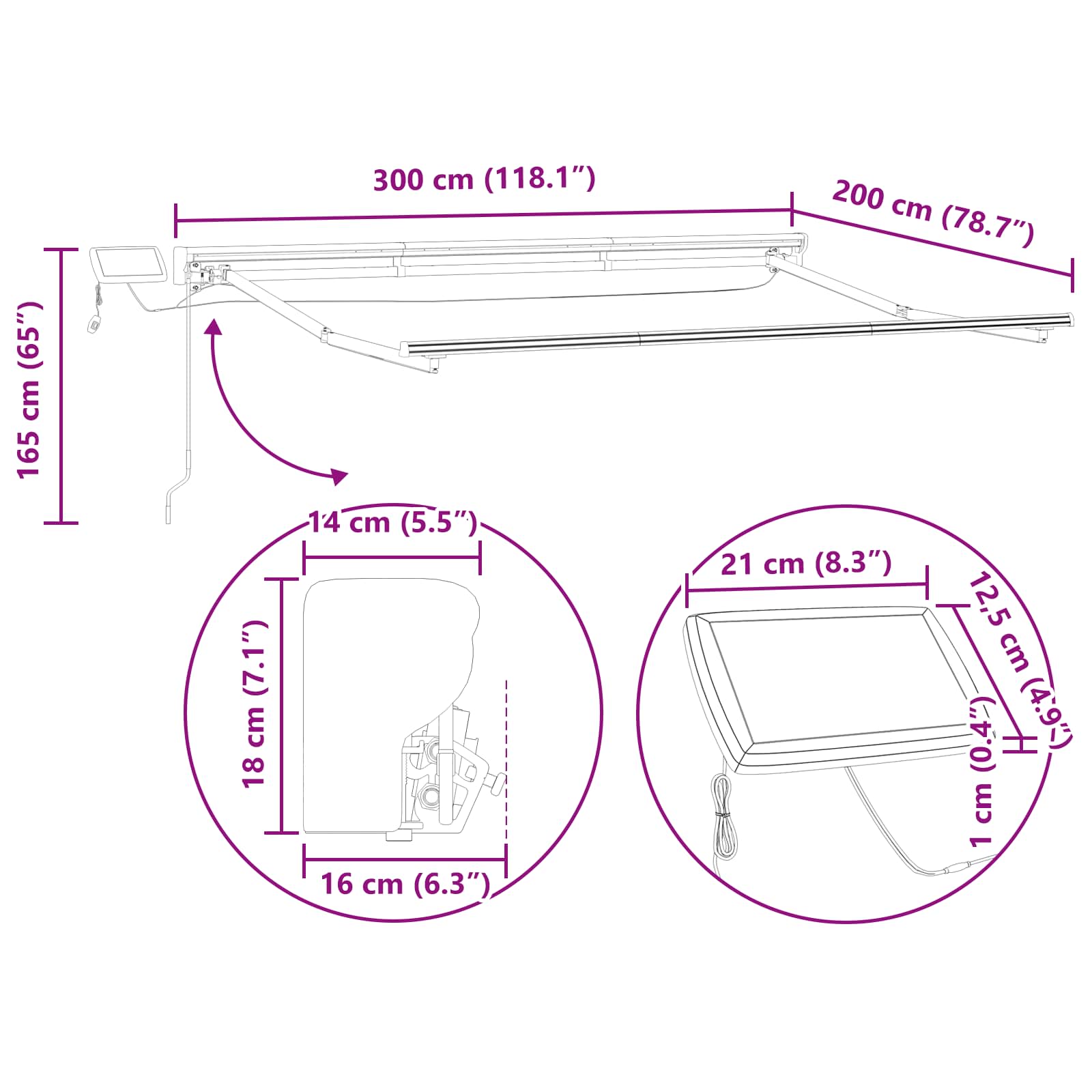 Ručni okvir tende s LED-ima Zelena, Bijela, Antracit 3 x 2 m