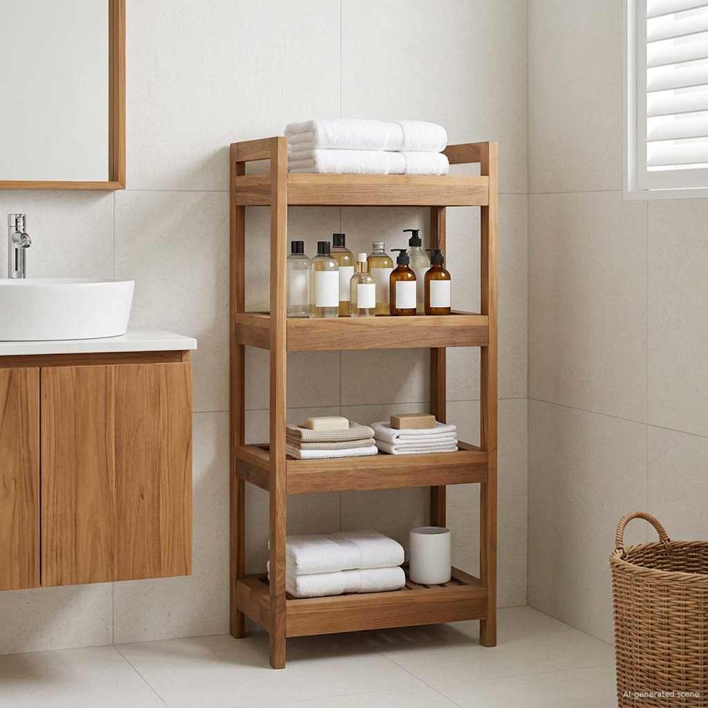 Polica za kupaonicu Prirodna 45 x 30 x 97 cm Čvrsto teak drvo
