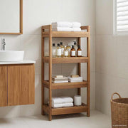 Polica za kupaonicu Prirodna 45 x 30 x 97 cm Čvrsto teak drvo