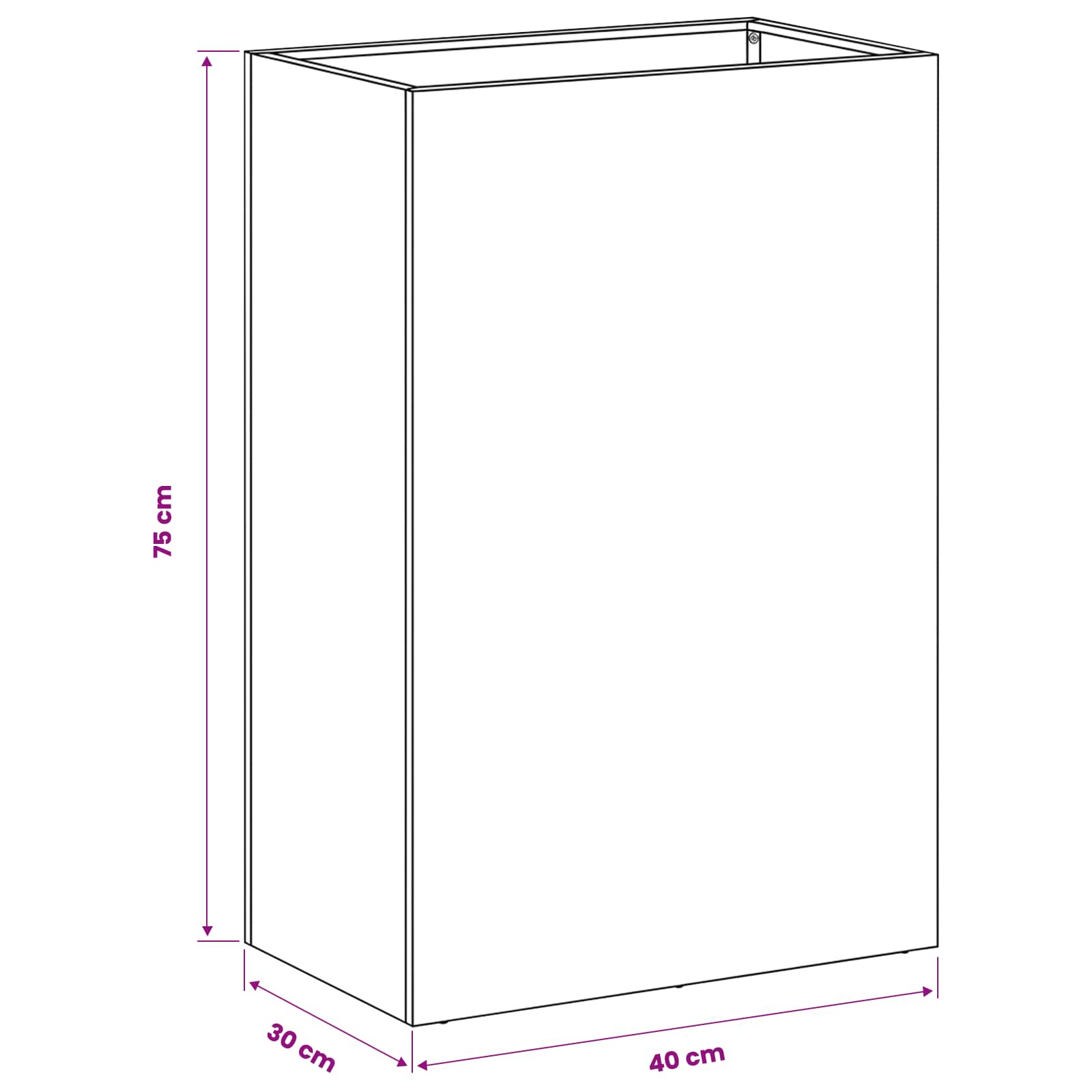 Vrtna saksija Crna 40 x 30 x 75 cm Čelična vrata