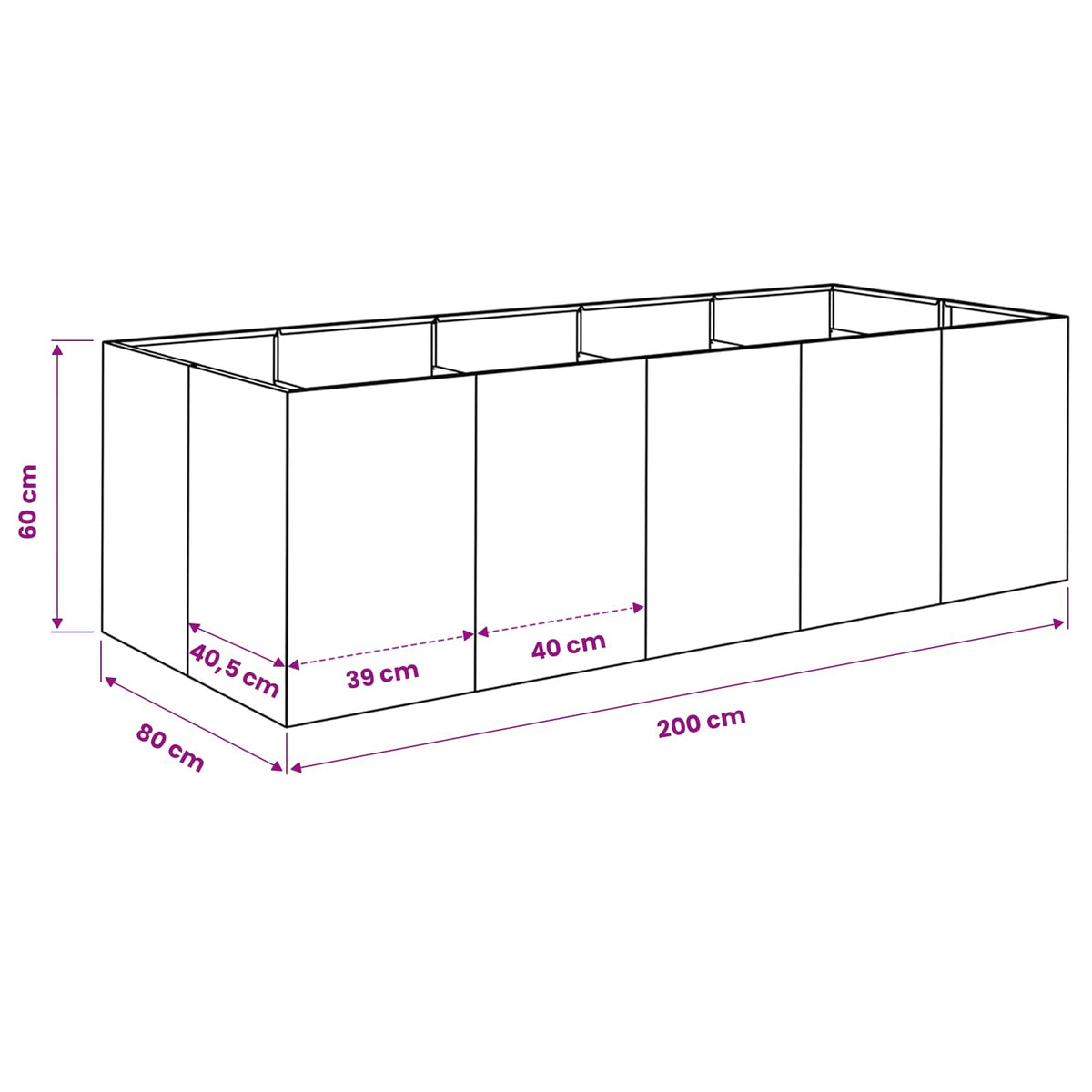 Vrtna saksija Bijela 200 x 80 x 60 cm Čelična vrata