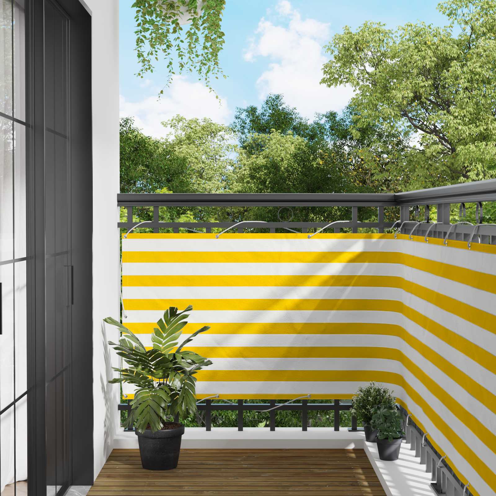 Balcony ekran Žuta i bijela 100 x 500 cm Oxford tkanina