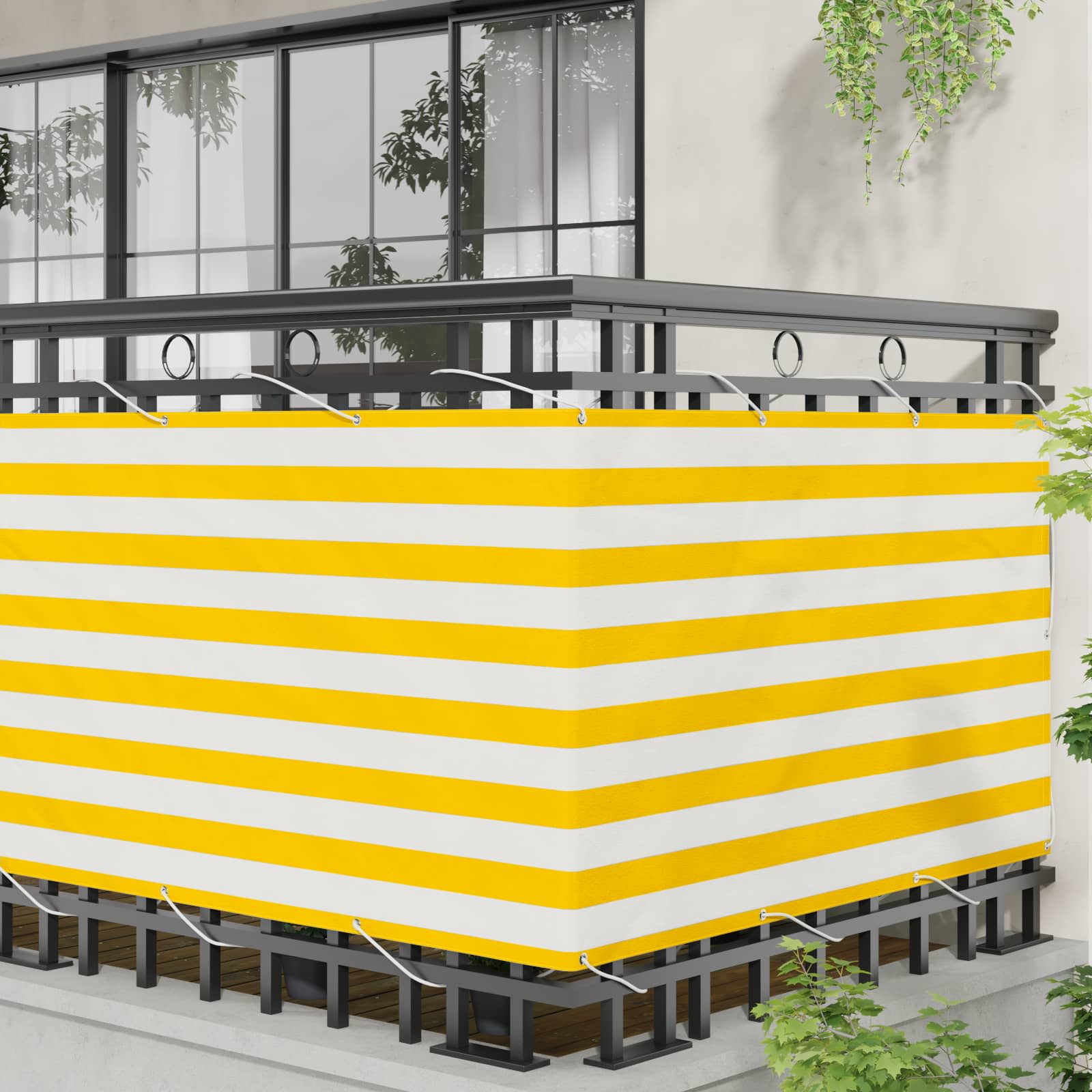Balcony ekran Žuta i bijela 100 x 500 cm Oxford tkanina