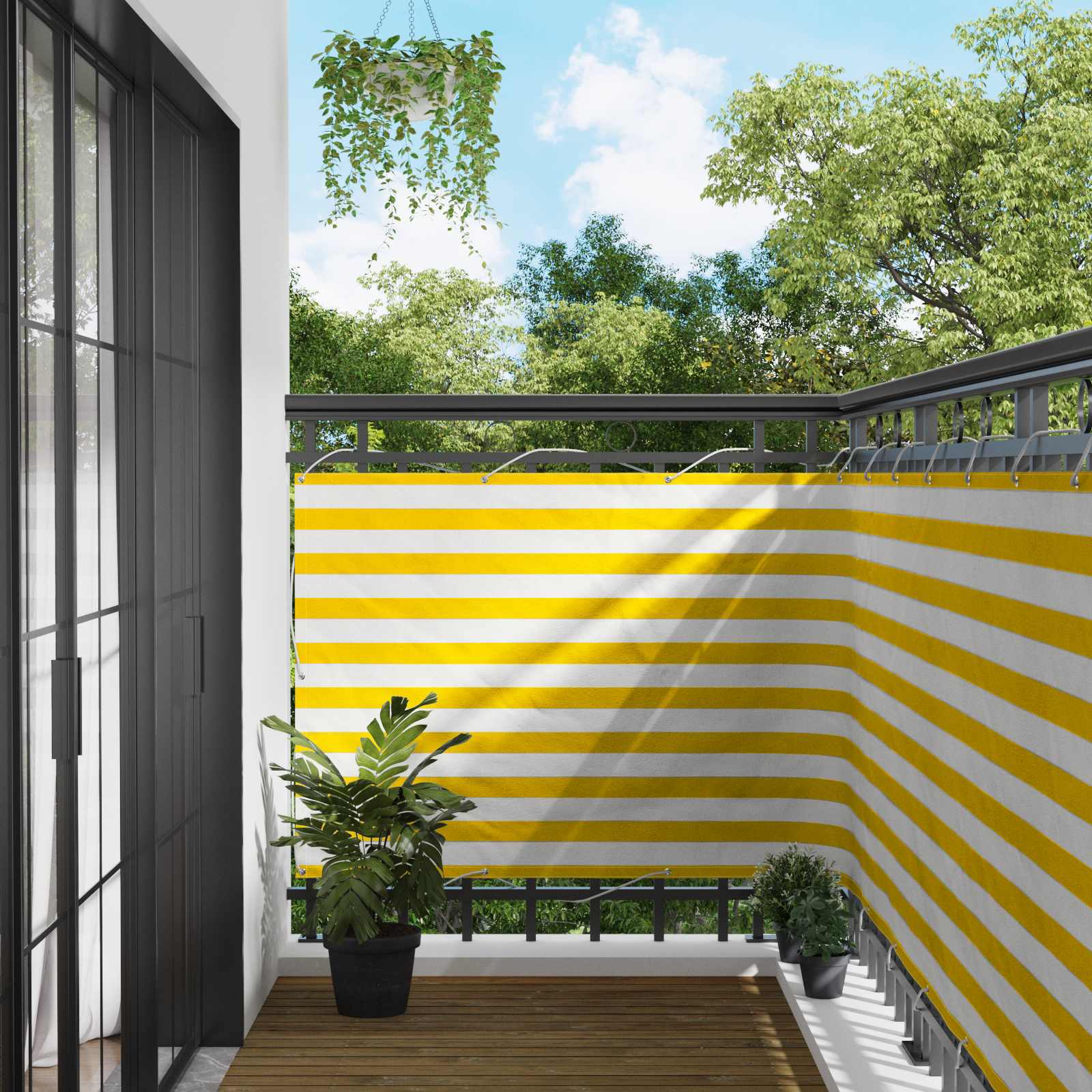 Balcony ekran Žuta i bijela 110 x 700 cm Oxford tkanina