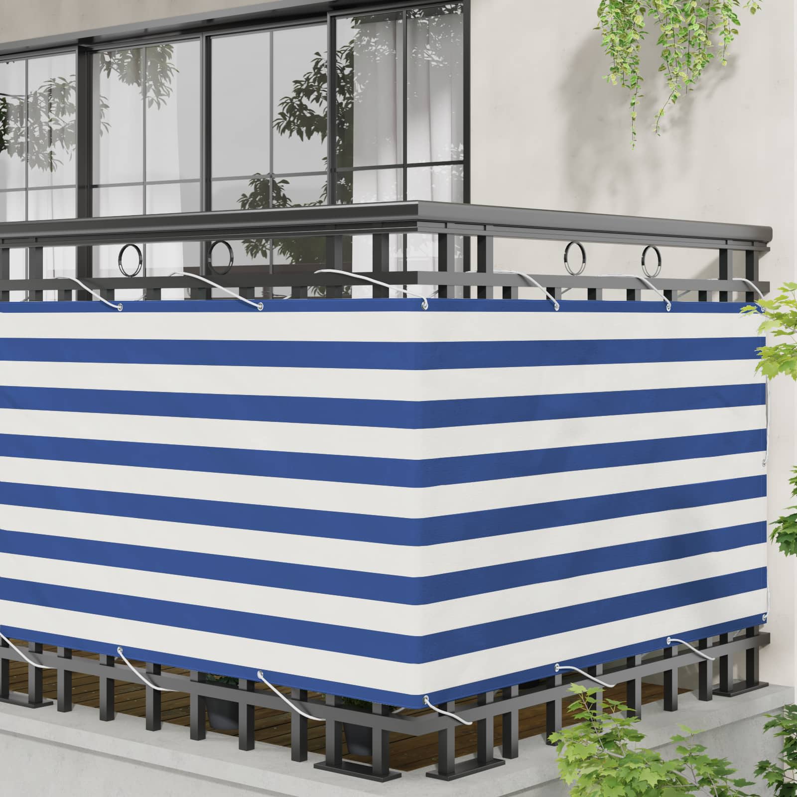 Balcony ekran Plava i bijela 100 x 200 cm Oxford tkanina