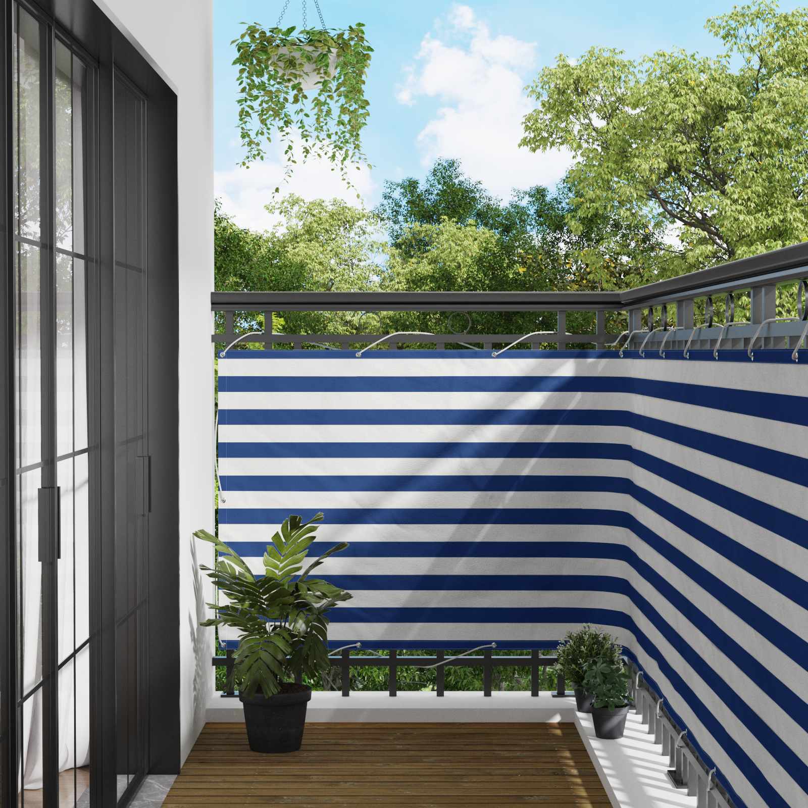 Balcony ekran Plava i bijela 110 x 300 cm Oxford tkanina