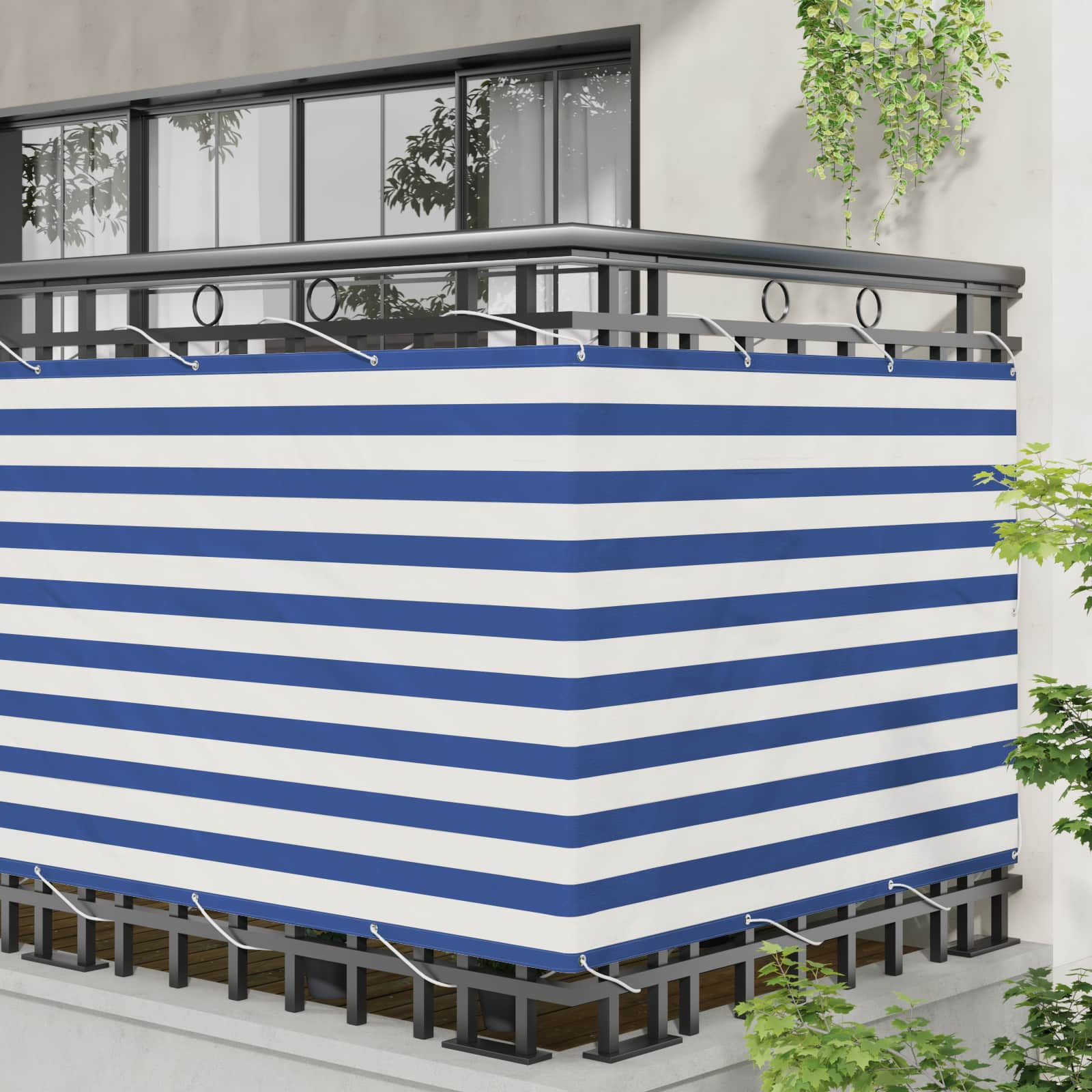 Balcony ekran Plava i bijela 110 x 800 cm Oxford tkanina