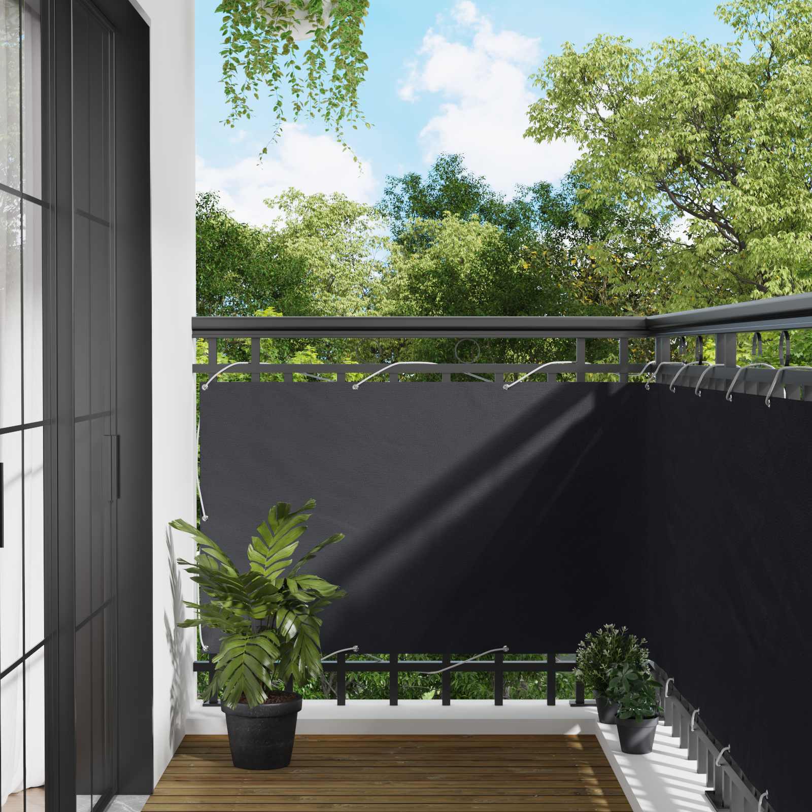 Balcony ekran Crna 90 x 200 cm PU prekriveni oksford alu