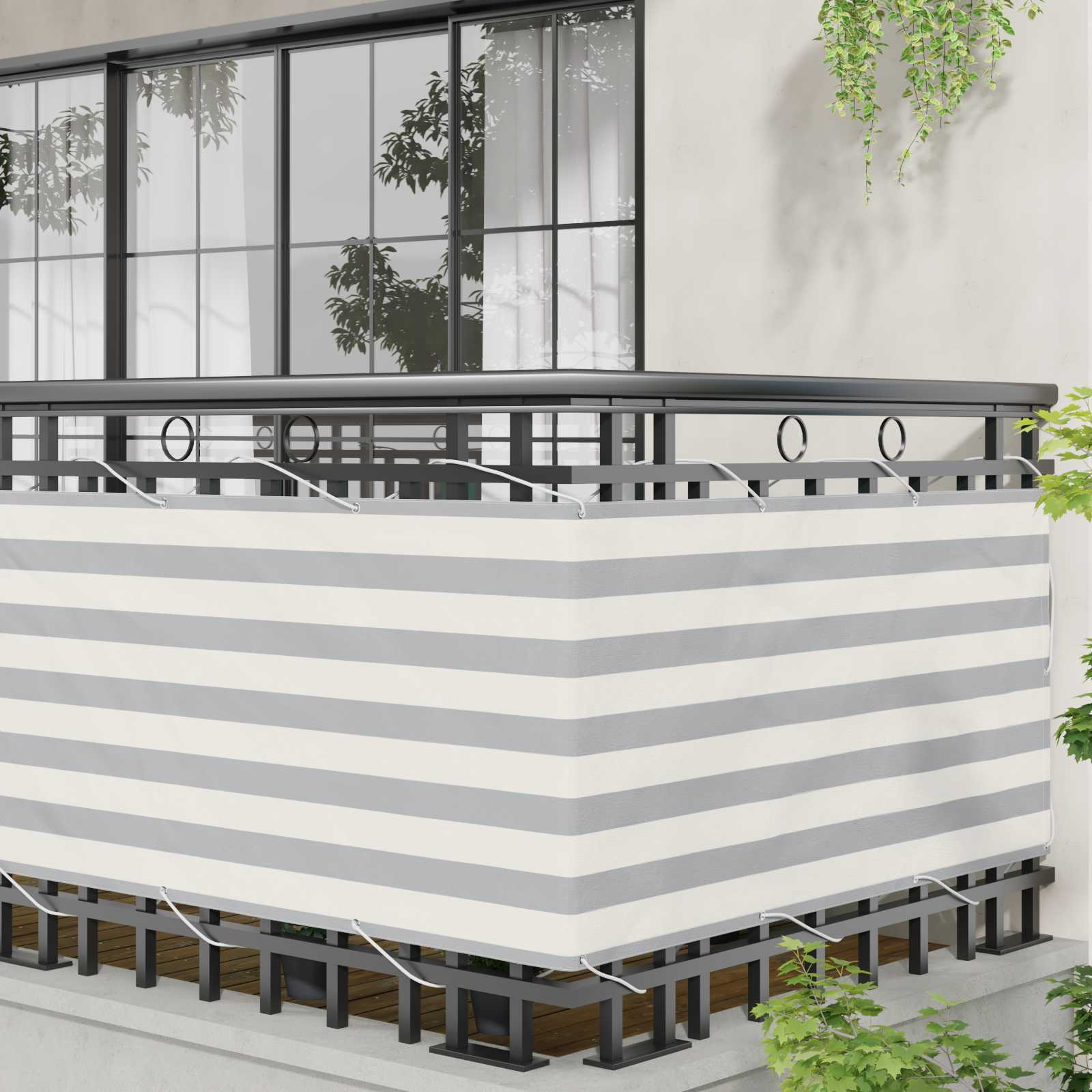 Balcony ekran Svijetlo siva i bijela. 75 x 500 cm