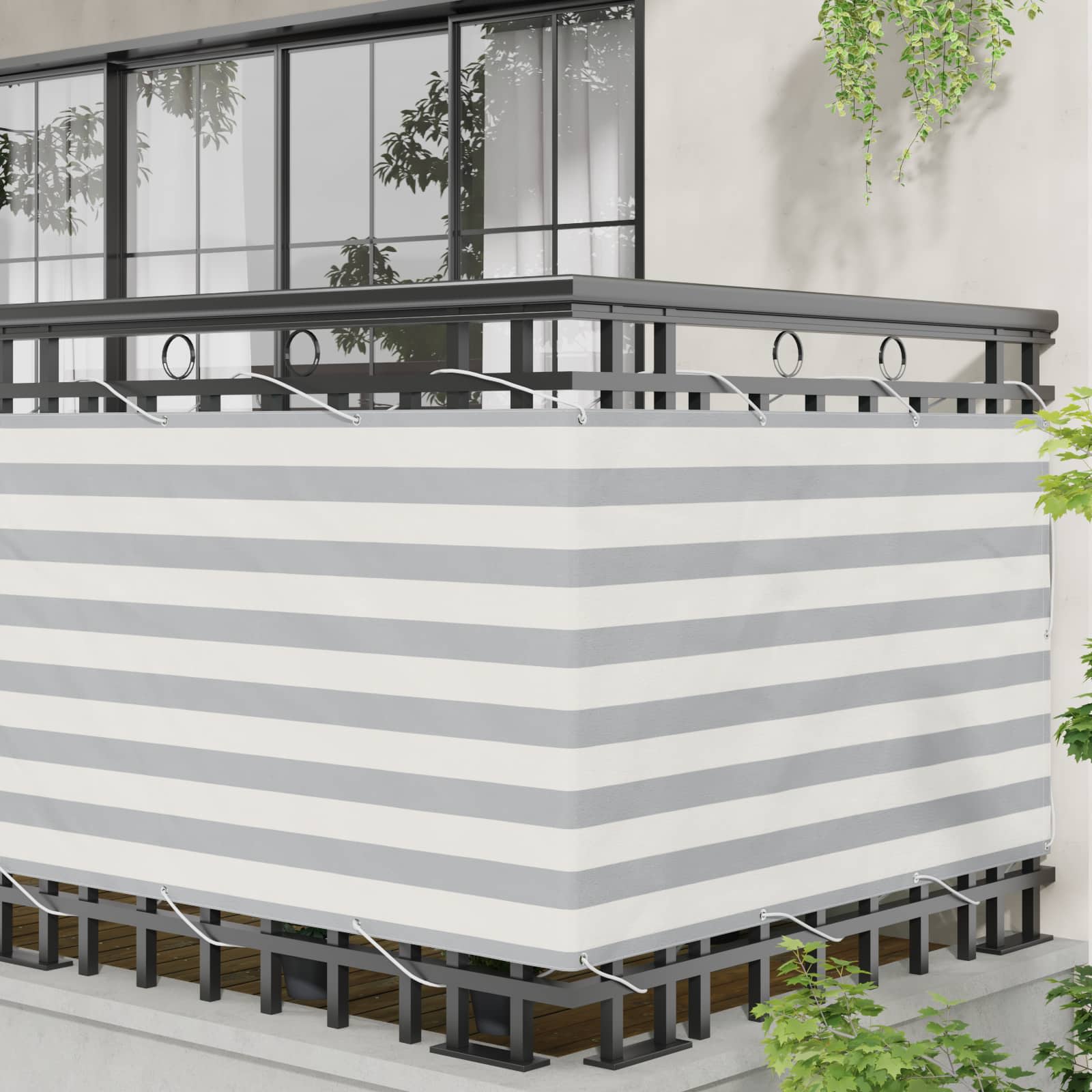 Balcony ekran Svijetlo siva i bijela. 90 x 800 cm