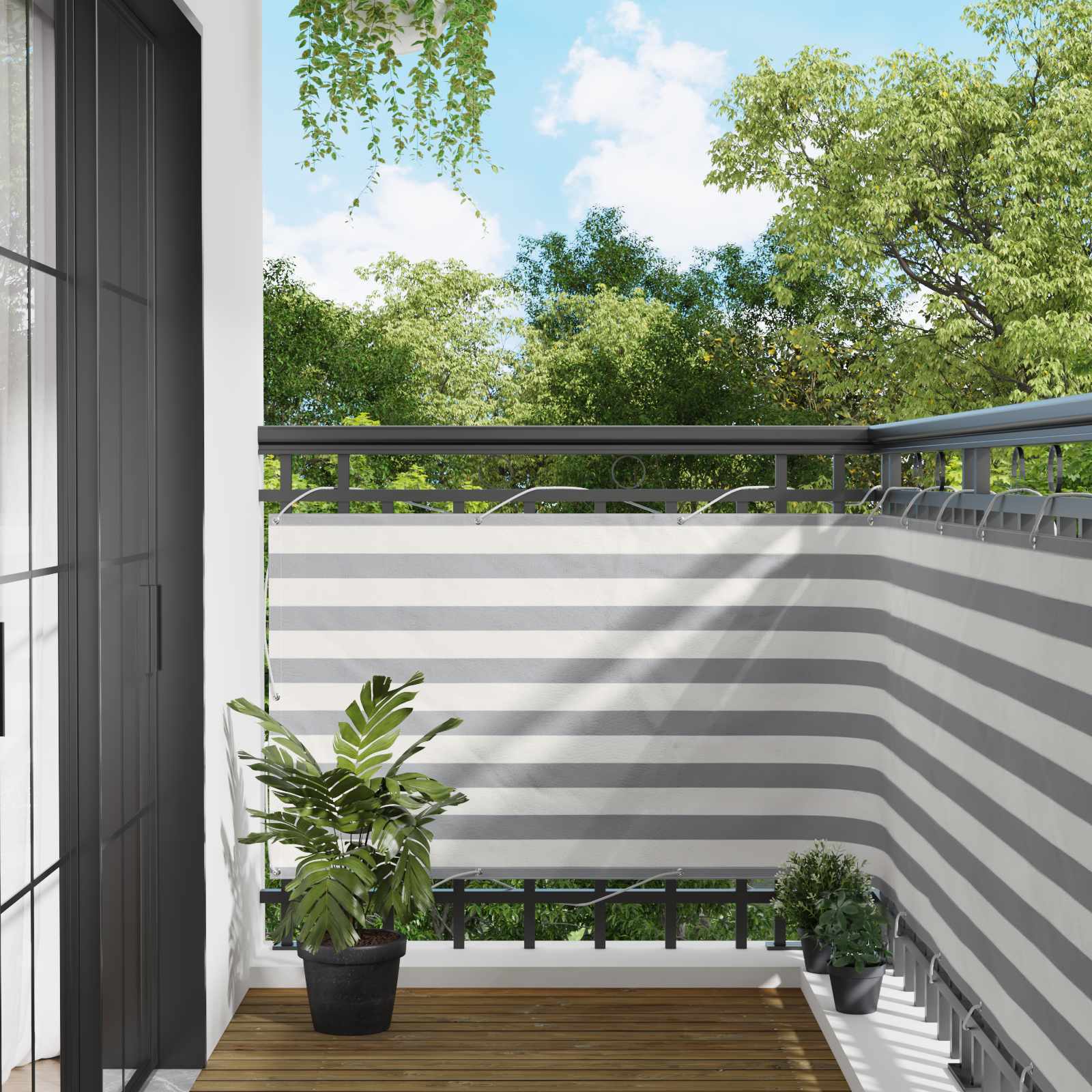 Balcony ekran Svijetlo siva i bijela. 90 x 1000 cm