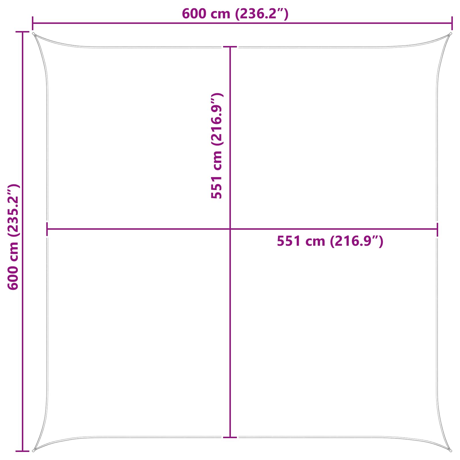 Jedro za sunce Svijetlo siva i bijela. 6 x 6 m