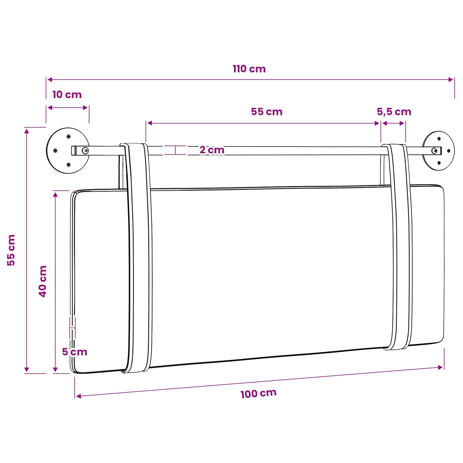 Viseće uzglavlje kreveta Svijetlo siva Tkanina
