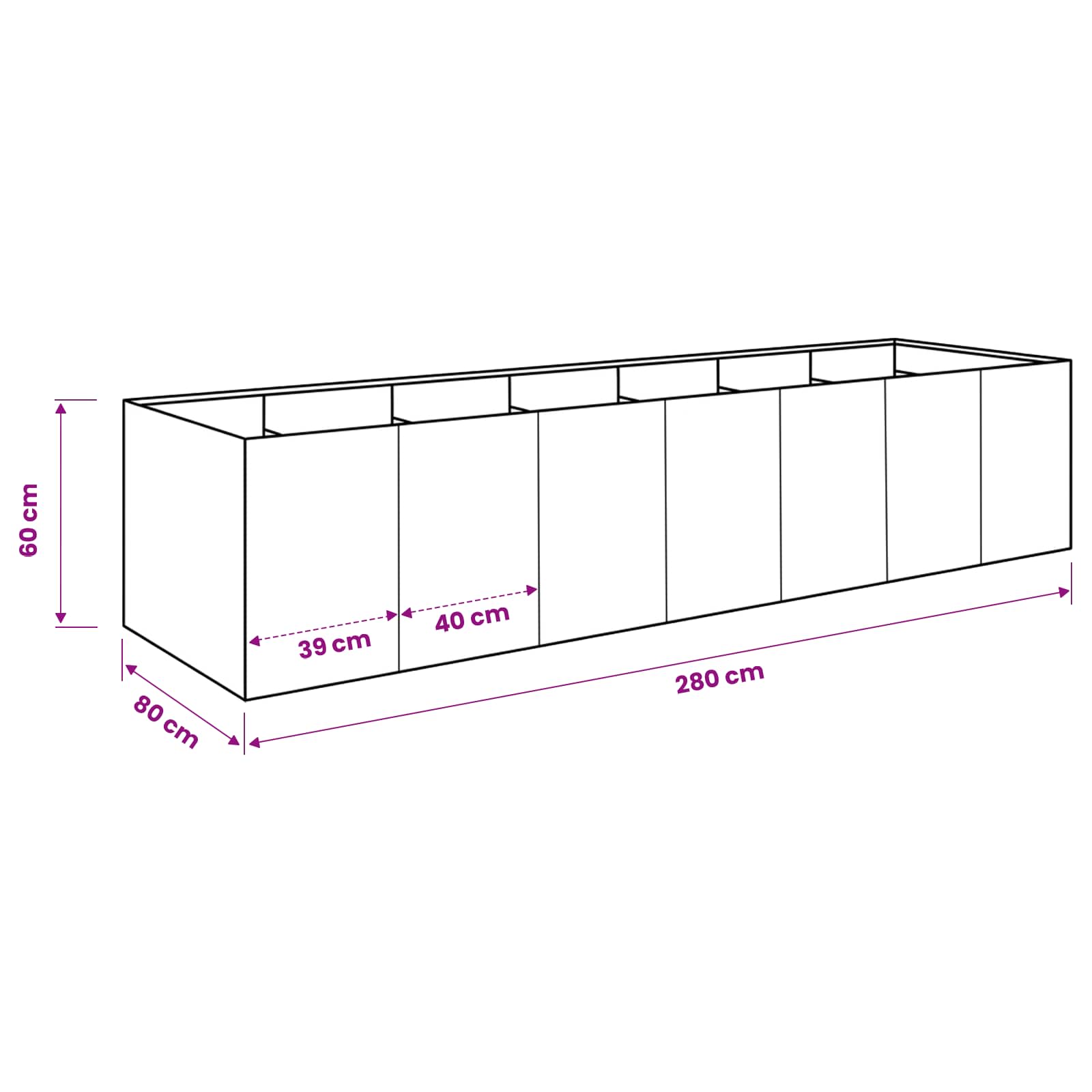 Vrtna saksija Antracit 280 x 80 x 60 cm Čelična vrata