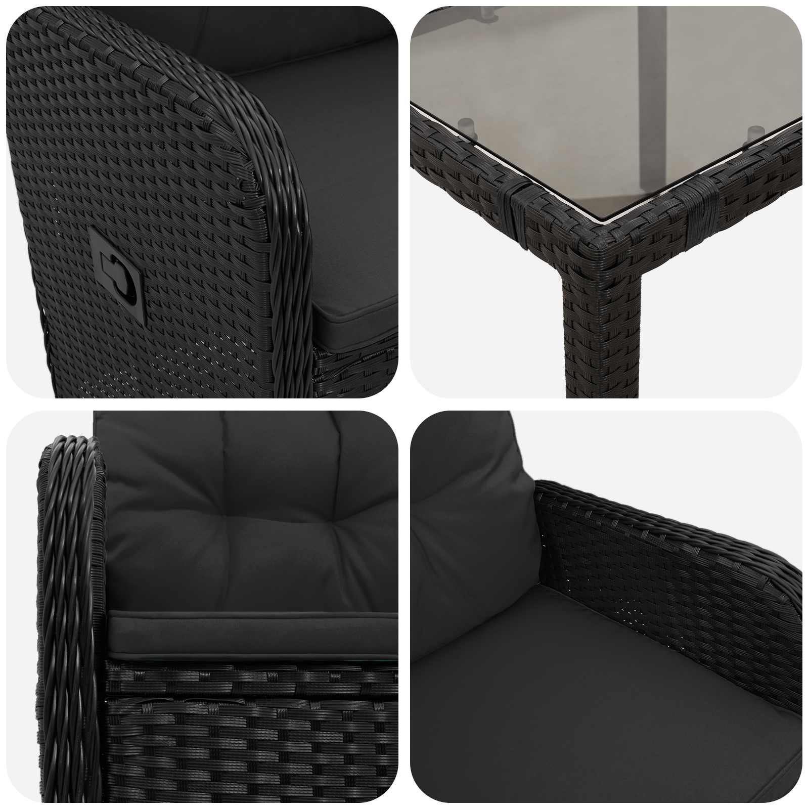 Vanjski set za objedovanje 7 pcs Crna 150 x 90 x 75 cm