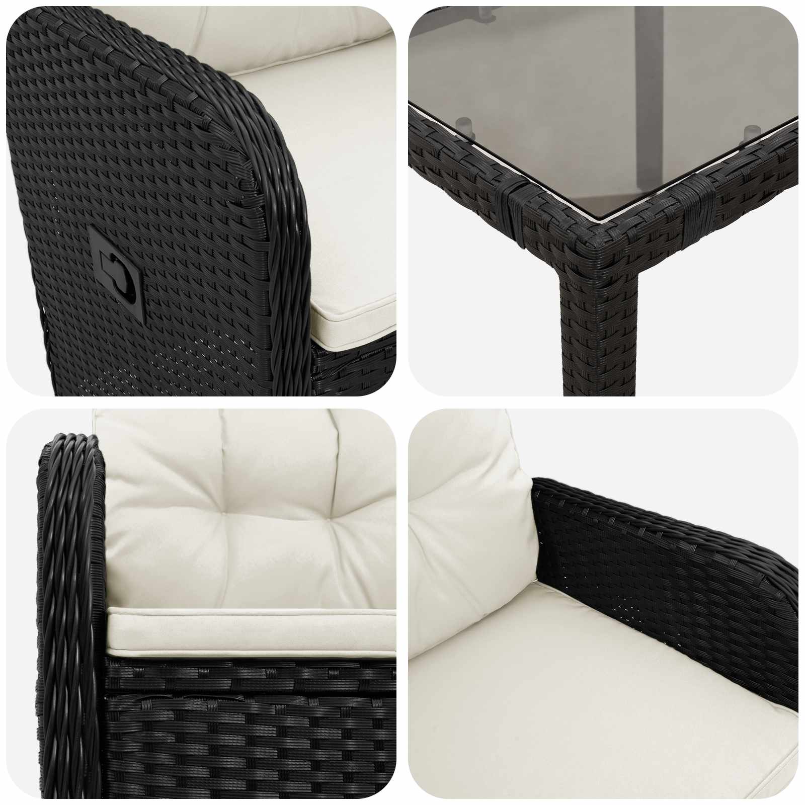 Vanjski set za objedovanje 9 pcs Crna i krem-bijela