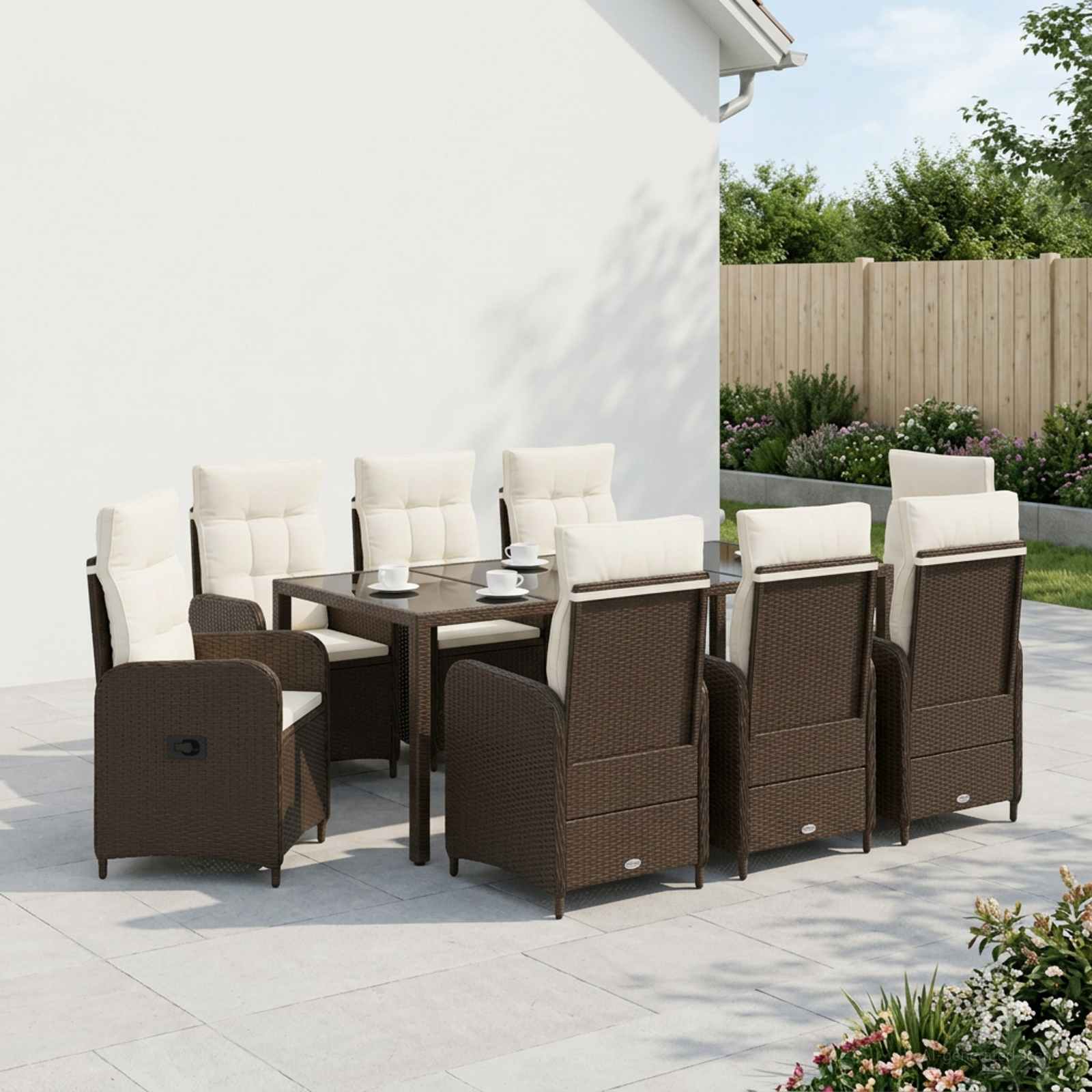 Vanjski set za objedovanje 9 pcs Smeđa i krem bijela