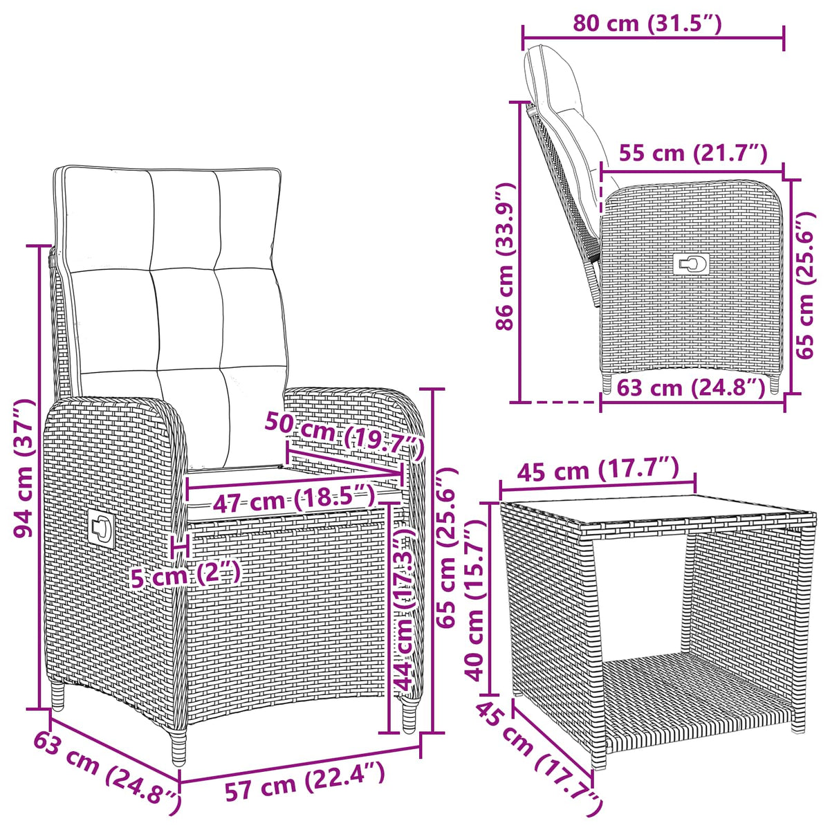 Set lounge namještaja za vrt 2 kom. Svijetlo siva i tamno siva