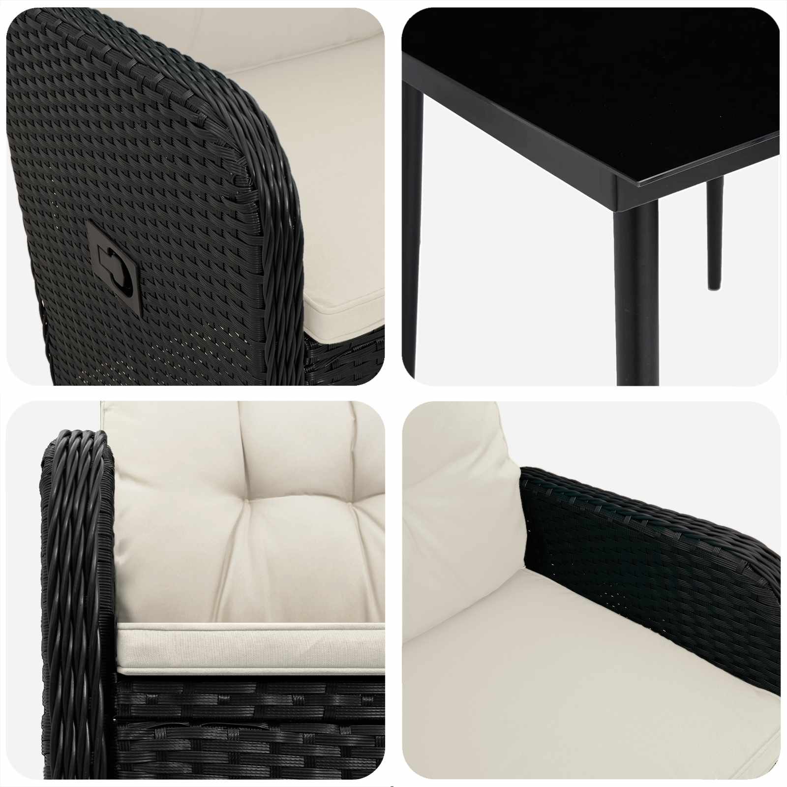Set stolića za sofu s jastukom 5 pcs Crna i krem-bijela