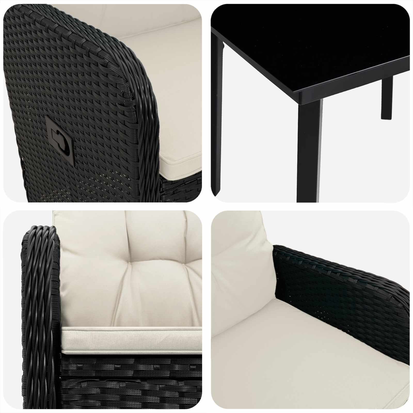 Set stolića za sofu s jastukom 3 pcs Crna i krem-bijela